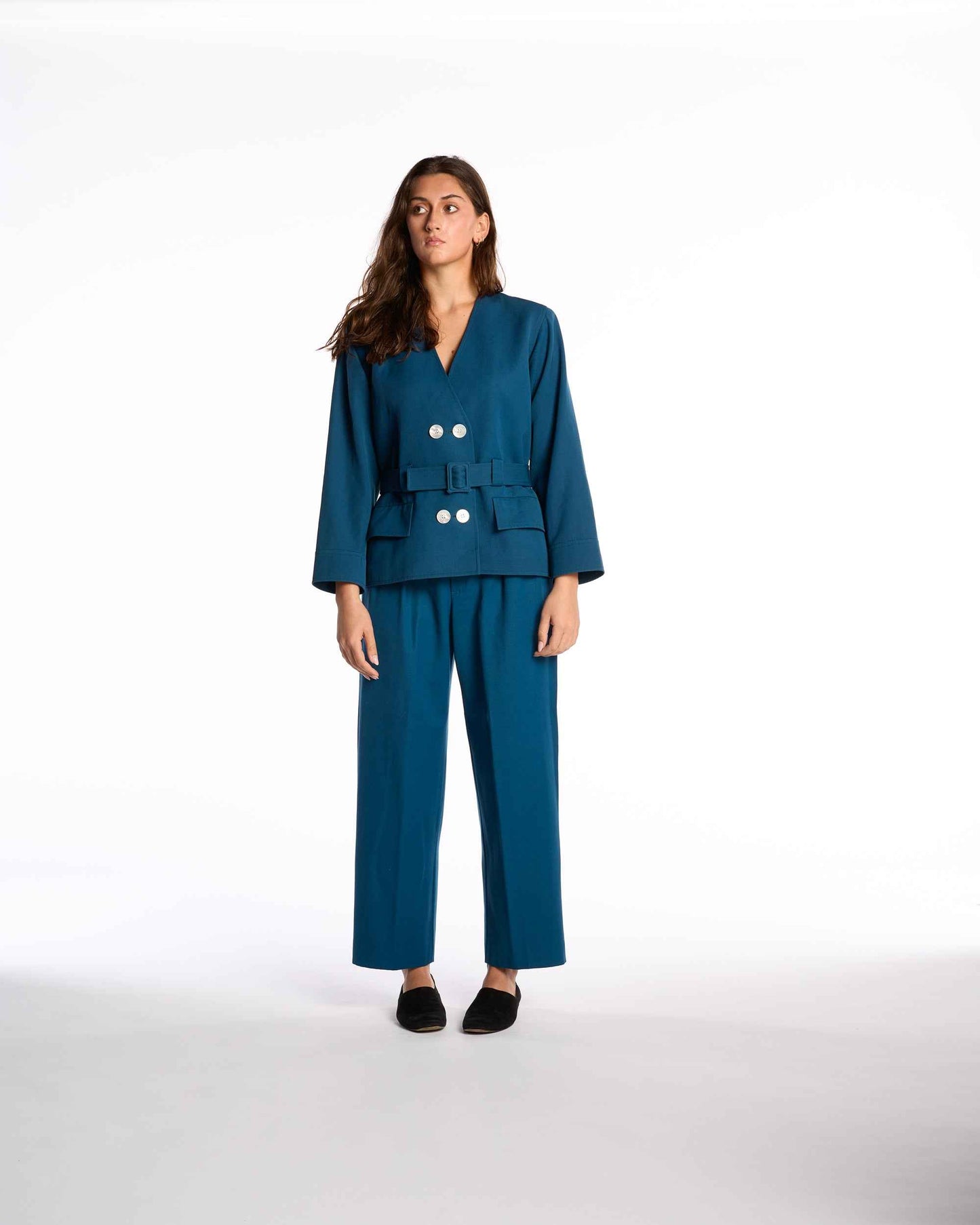 Yves Saint Laurent 1970s/1980s belted gabardine suit