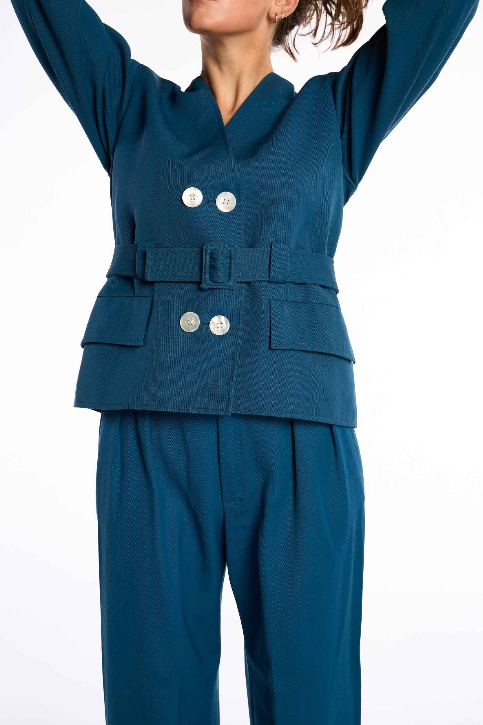 Yves Saint Laurent 1970s/1980s belted gabardine suit