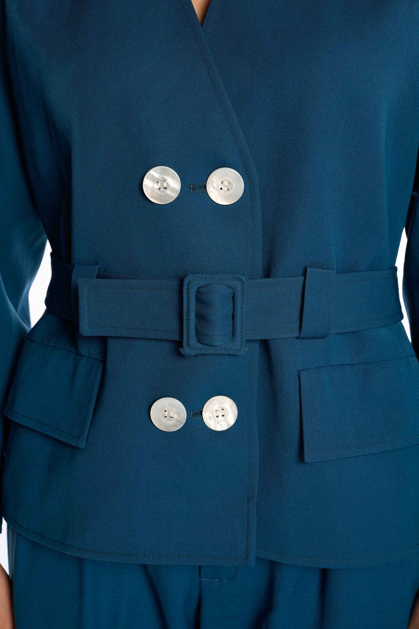 Yves Saint Laurent 1970s/1980s belted gabardine suit