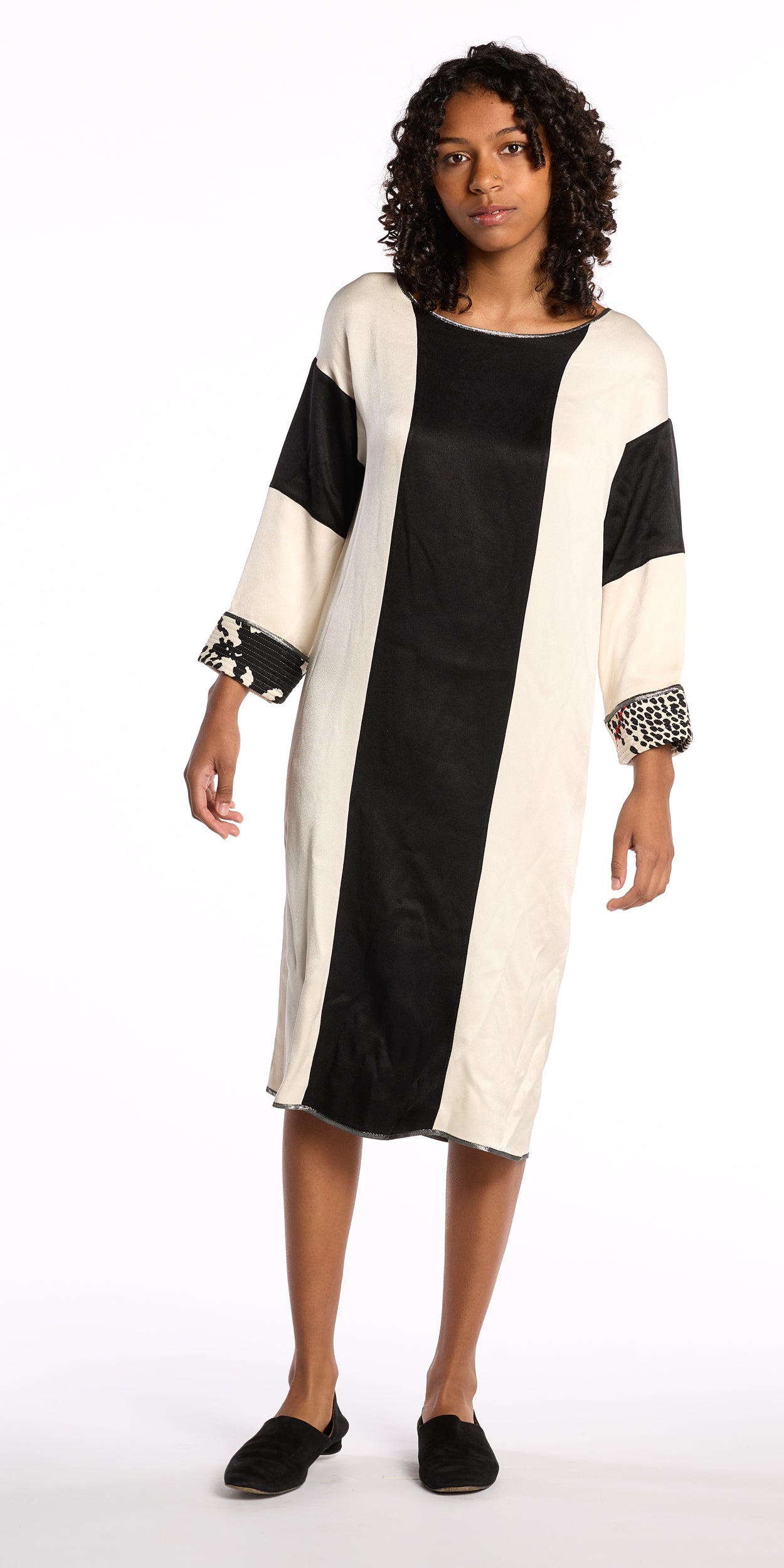 Geoffrey Beene 1970s-1980s Silk Paneled Contrast Caftan
