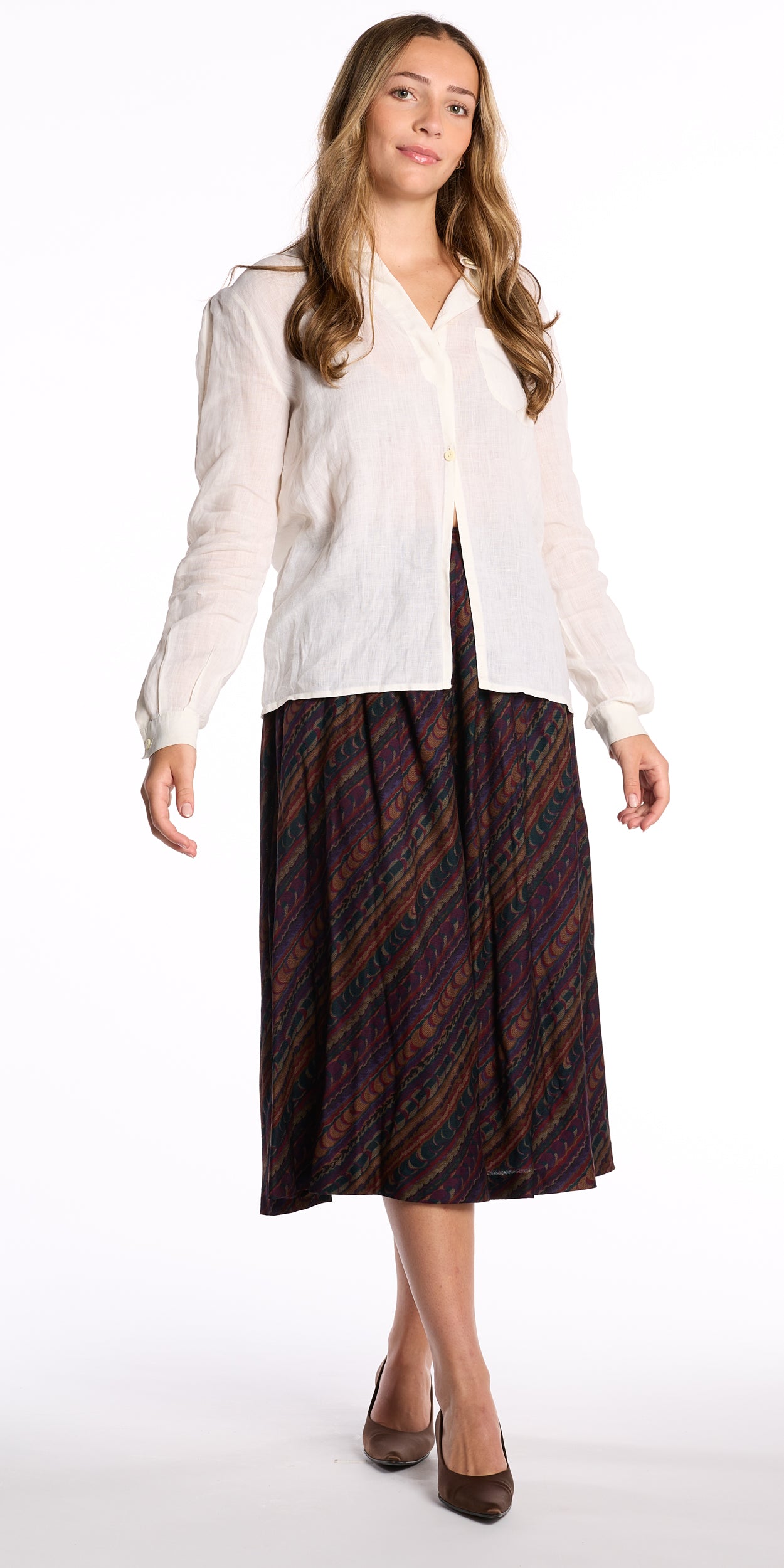 Emanuel Ungaro 1980s Jewel Tone Silk Wool Skirt