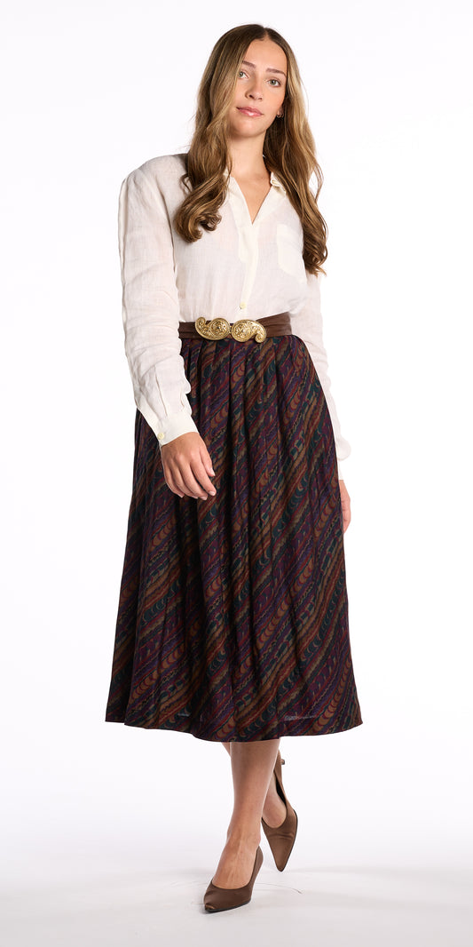 Emanuel Ungaro 1980s Jewel Tone Silk Wool Skirt