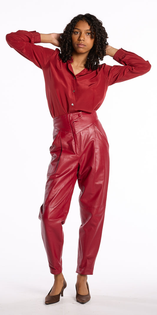 Karl Lagerfeld 1980s Raspberry Lamb Leather Trousers