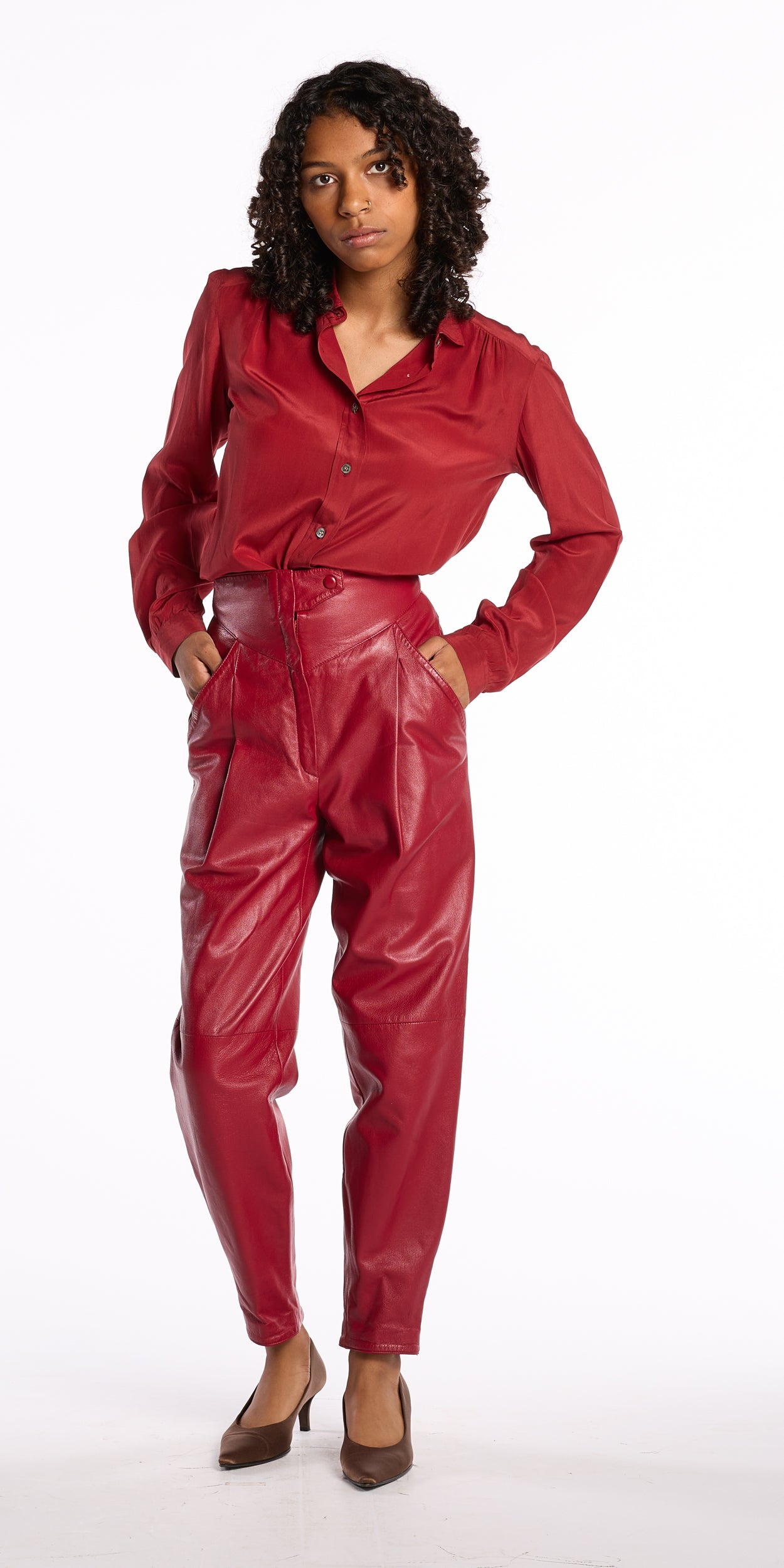 Karl Lagerfeld 1980s Raspberry Lamb Leather Trousers
