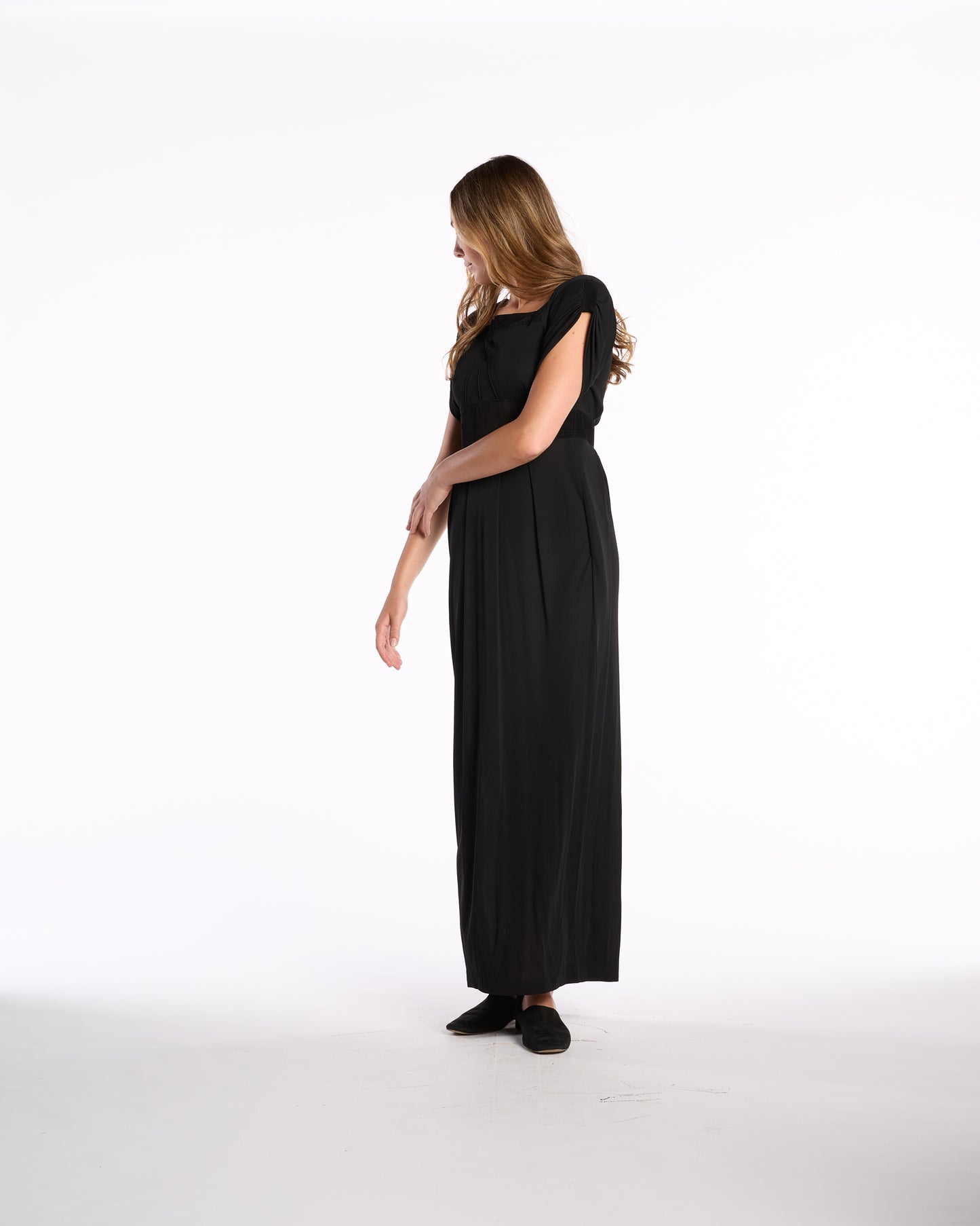 Jean Muir 1980s Square Neck Suede Detailed Dress