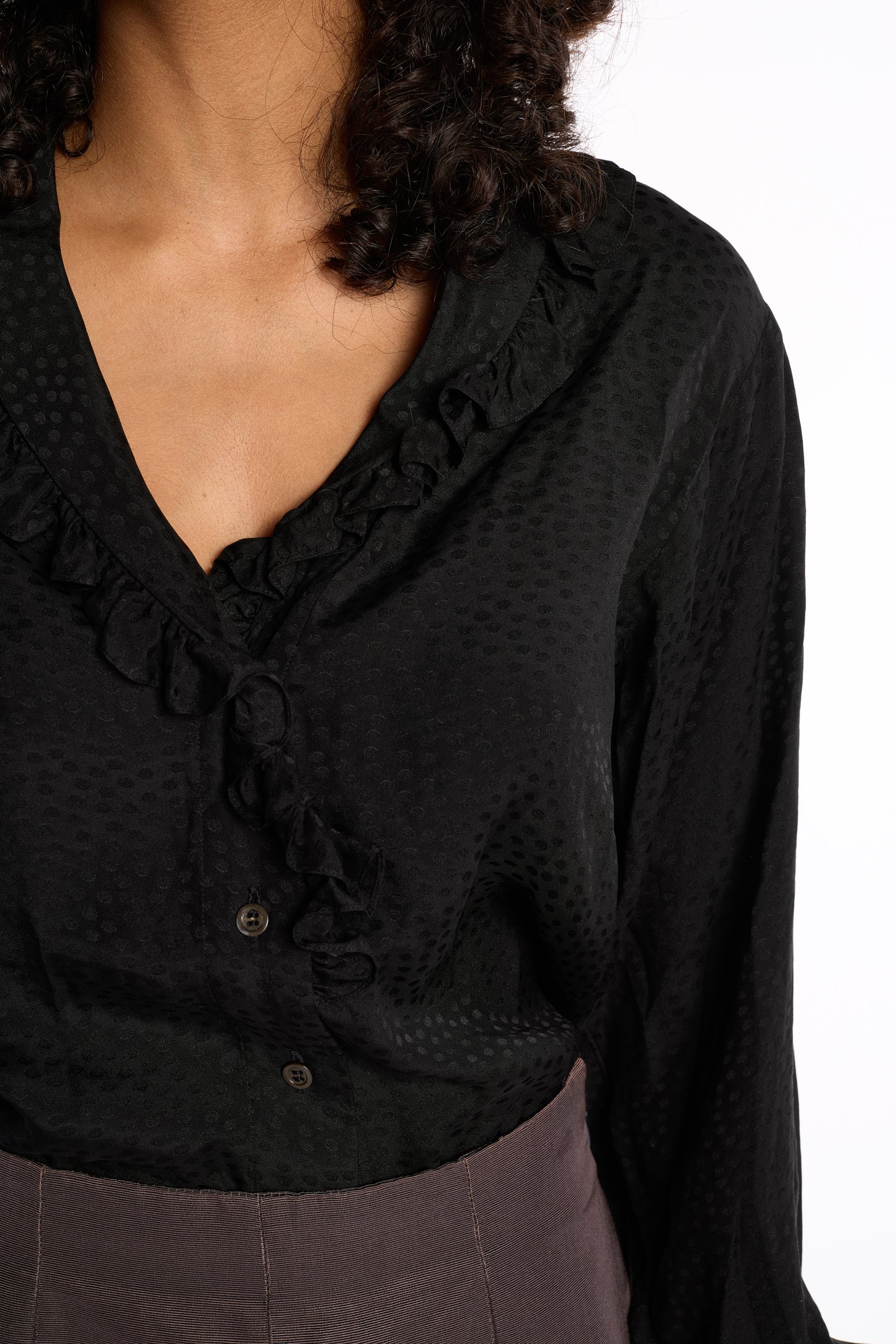 Yves Saint Laurent 1980s Black Silk Embossed Blouse
