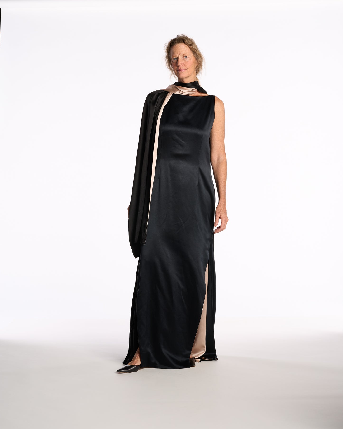 Bill Blass 1980s Silk Contrast Boat Neck Gown