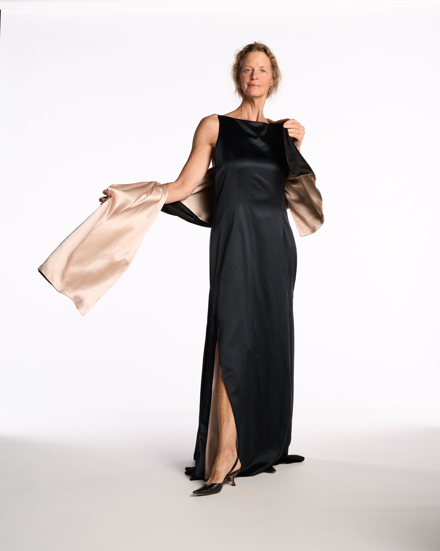 Bill Blass 1980s Silk Contrast Boat Neck Gown