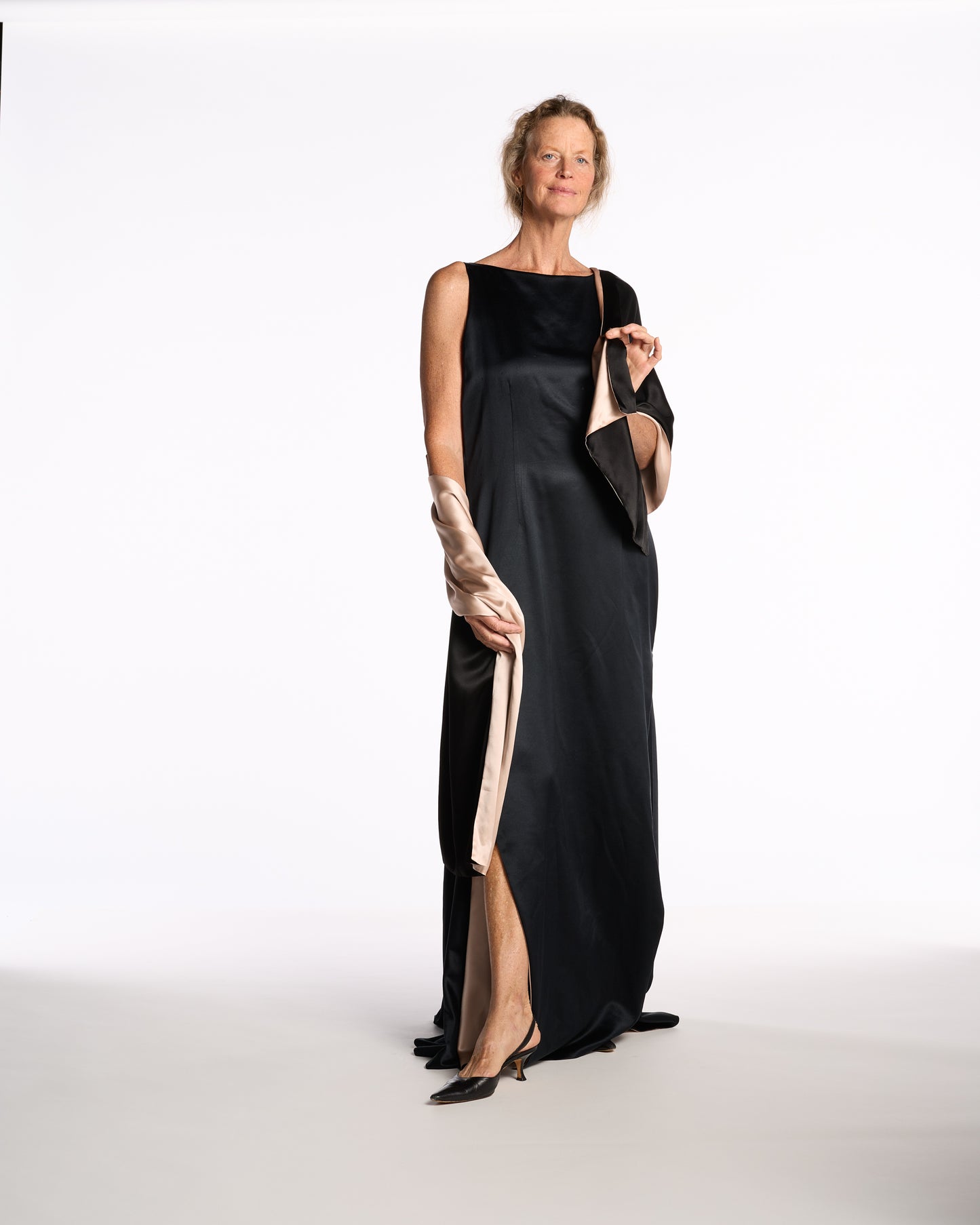 Bill Blass 1980s Silk Contrast Boat Neck Gown