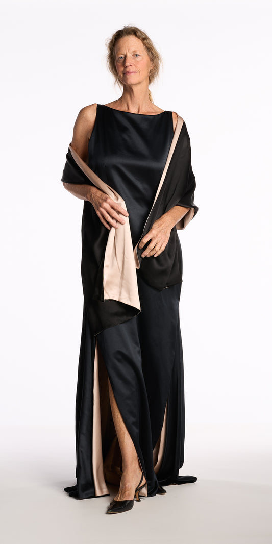 Bill Blass 1980s Silk Contrast Boat Neck Gown