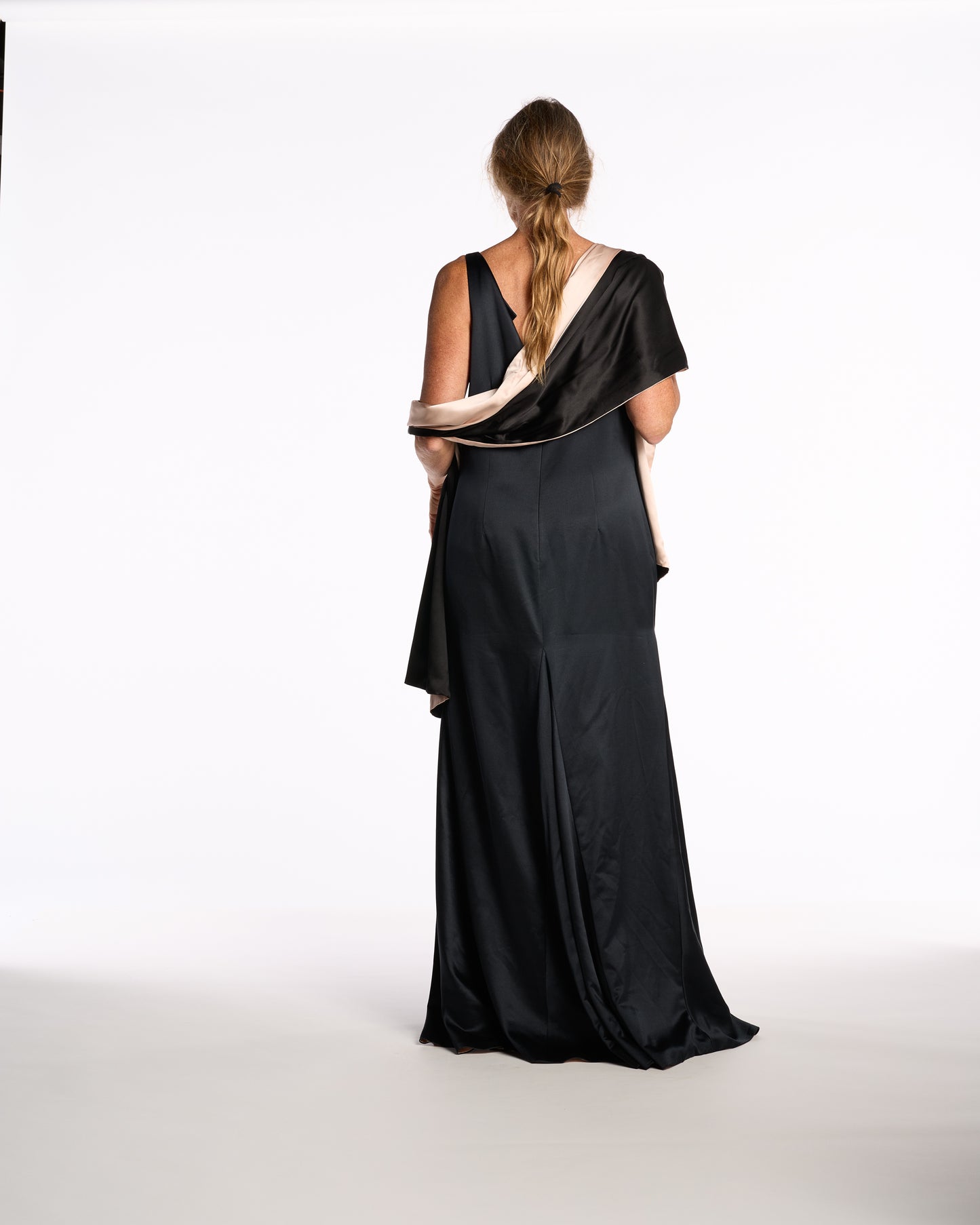 Bill Blass 1980s Silk Contrast Boat Neck Gown