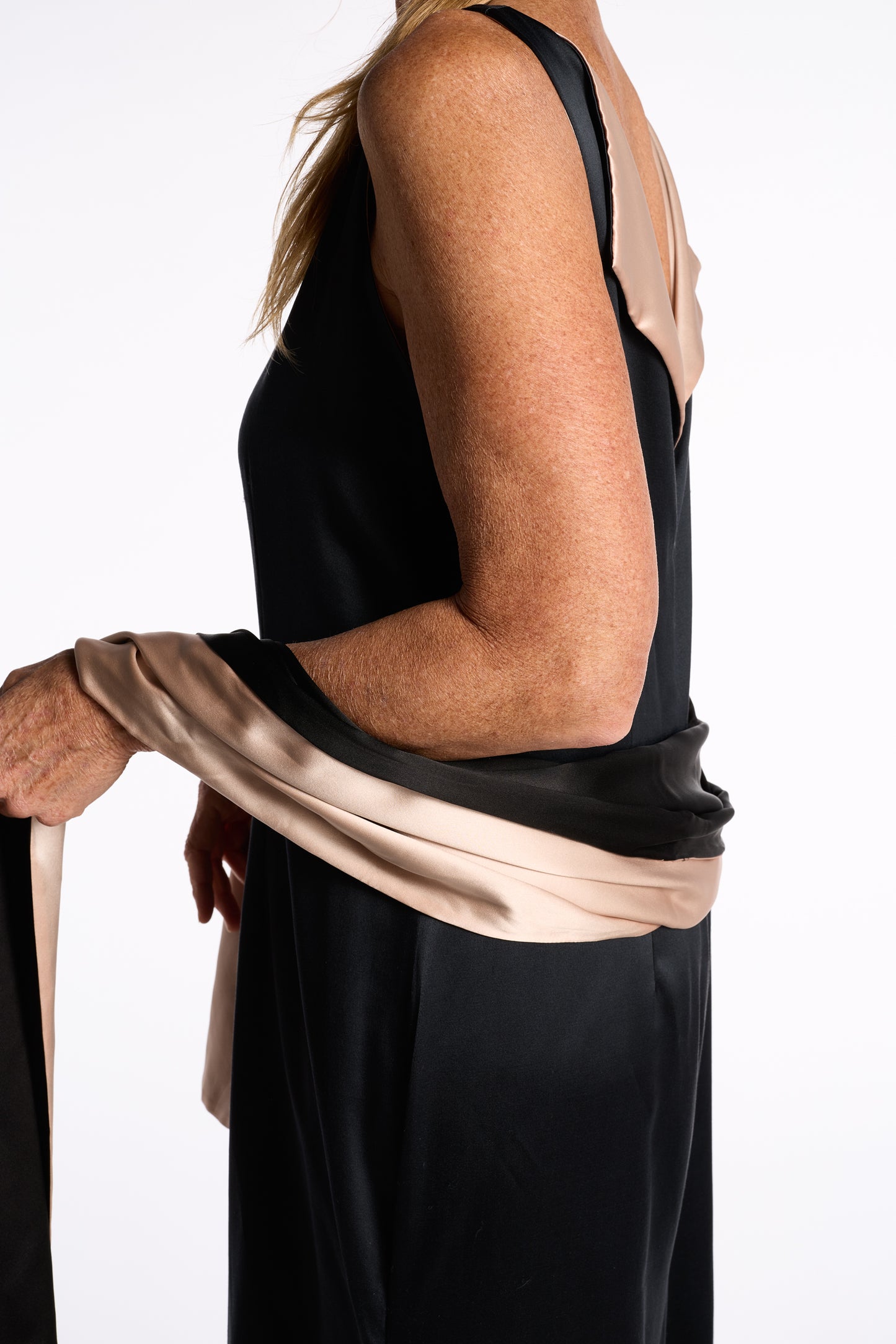 Bill Blass 1980s Silk Contrast Boat Neck Gown