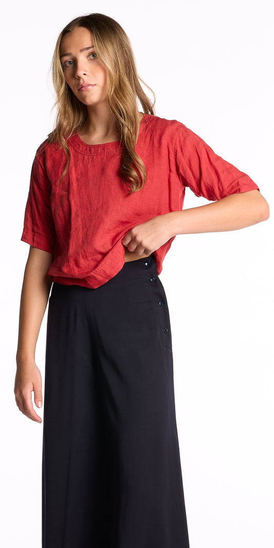 Yves Saint Laurent 1980s Tomato Red Linen Shirt