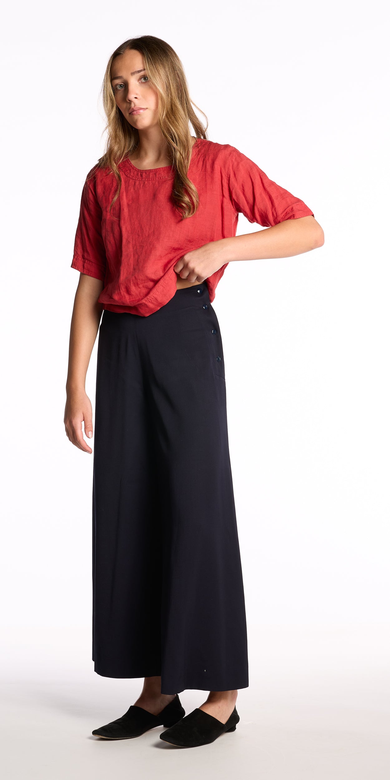 Claude Montana 1980s Navy Wool Wide Leg Pants