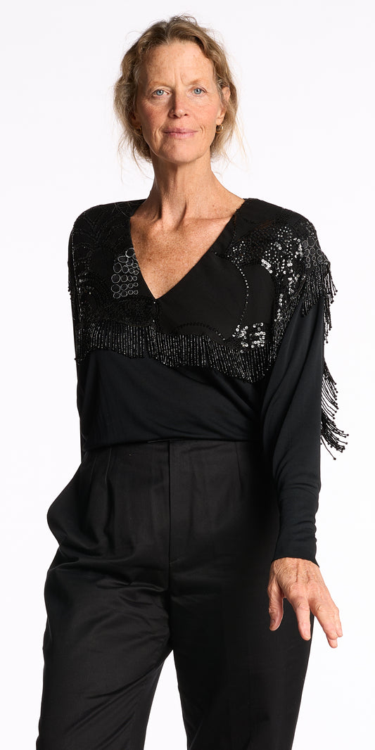 Holly Harp 1980s Beaded Rayon Dolman-Sleeve Top