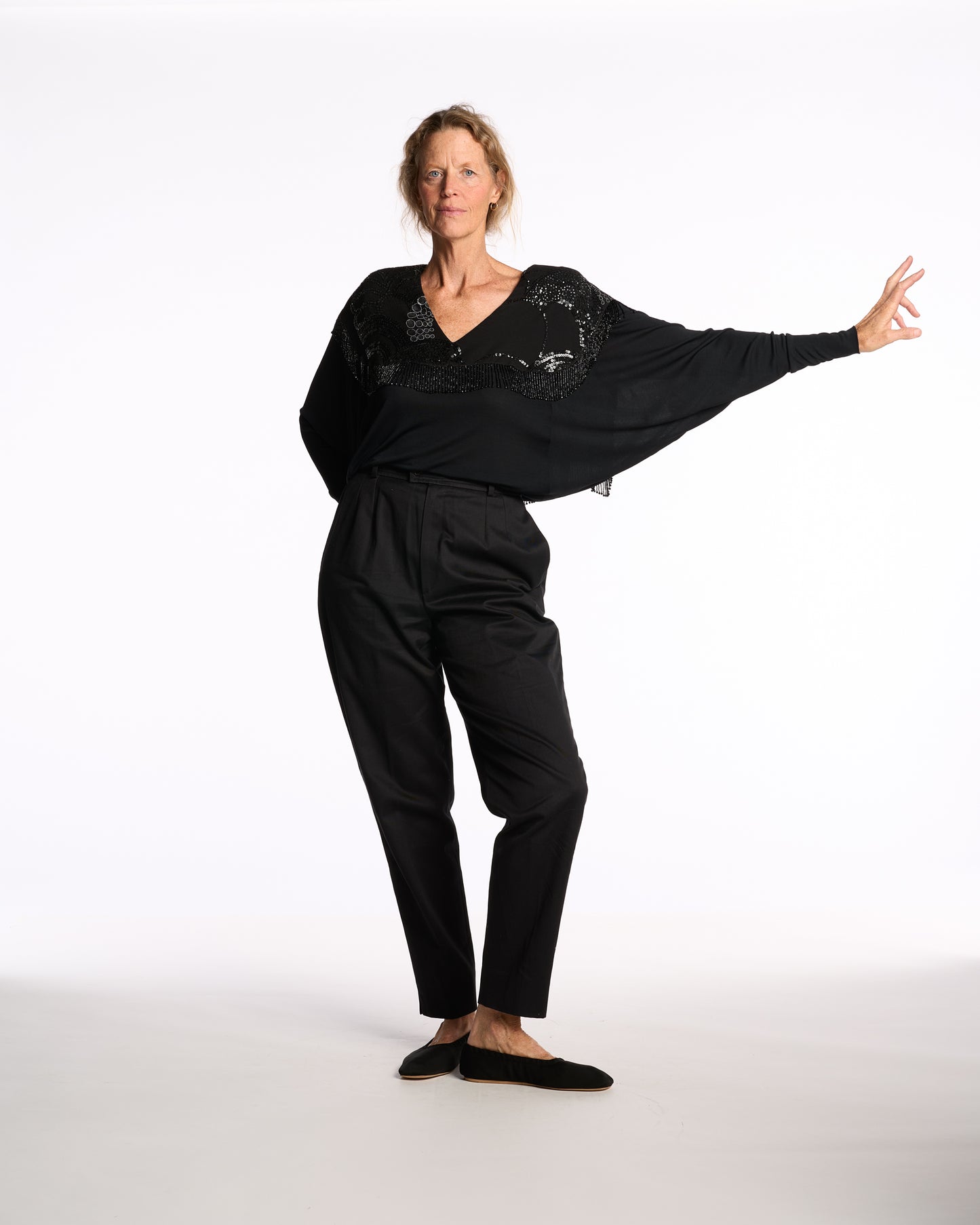 Holly Harp 1980s Beaded Rayon Dolman-Sleeve Top