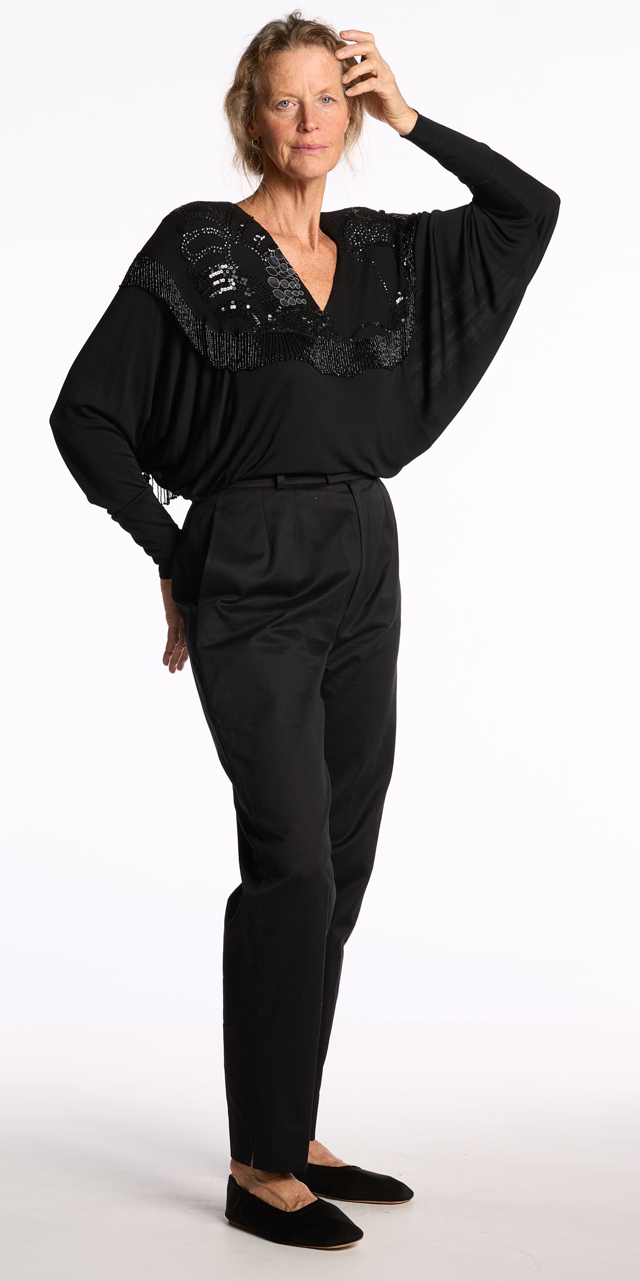 Holly Harp 1980s Beaded Rayon Dolman-Sleeve Top