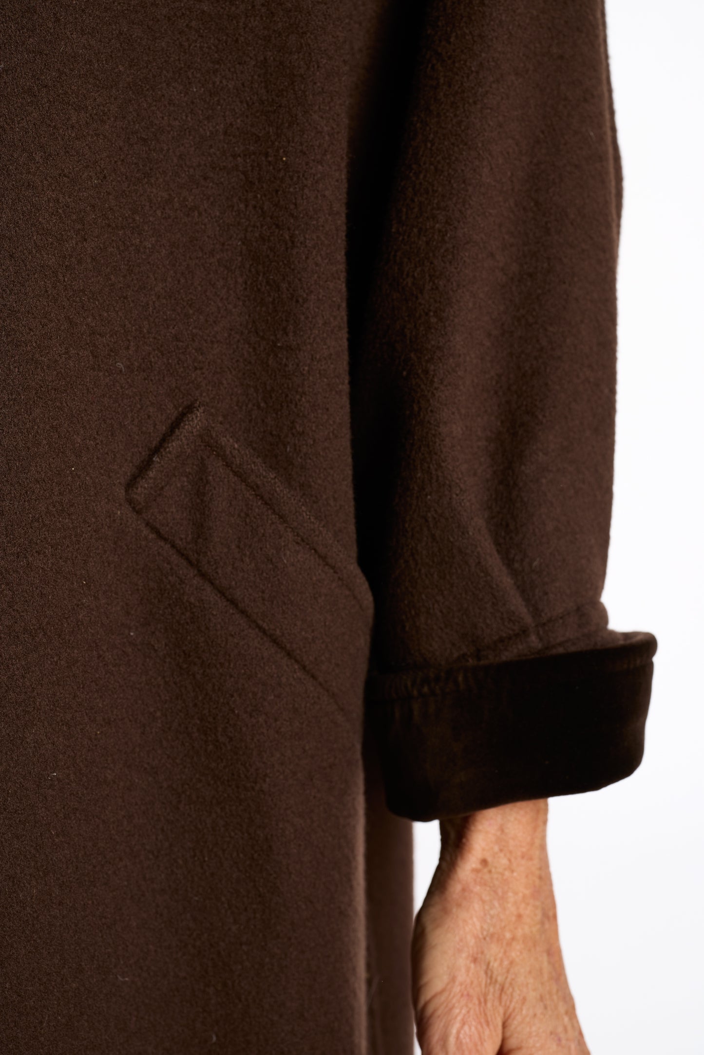 Yves Saint Laurent 1980s Chocolate Wool Swing Coat with Velvet Details