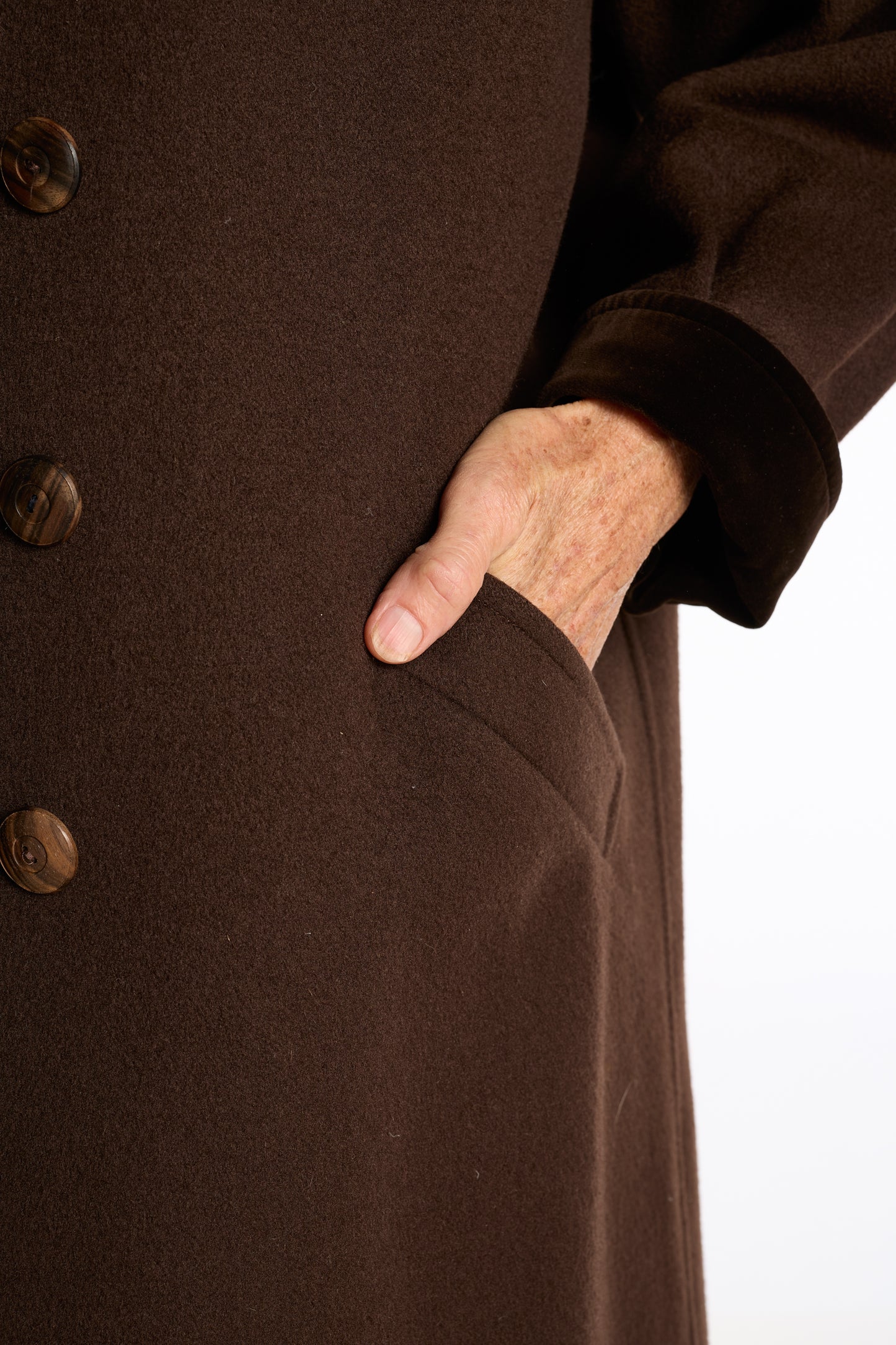 Yves Saint Laurent 1980s Chocolate Wool Swing Coat with Velvet Details
