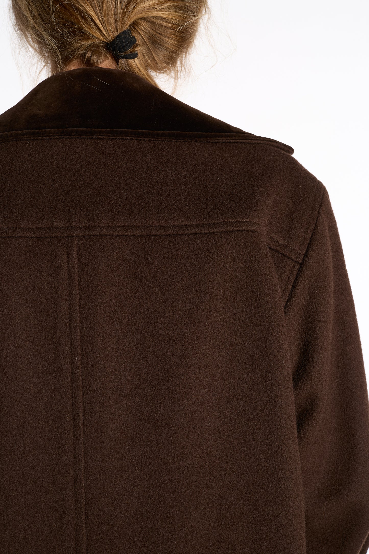 Yves Saint Laurent 1980s Chocolate Wool Swing Coat with Velvet Details