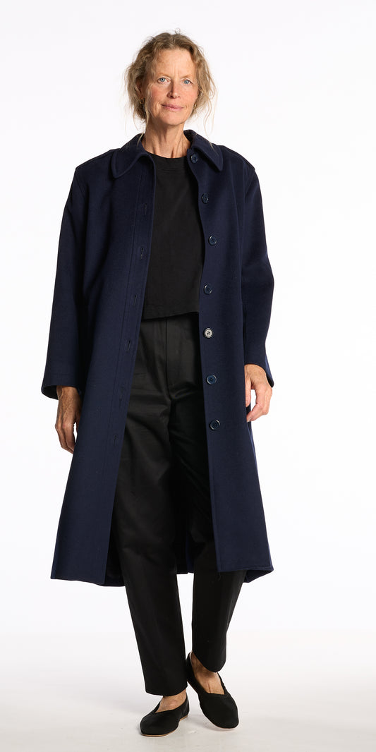 Yves Saint Laurent 1980s Navy Wool Swing coat