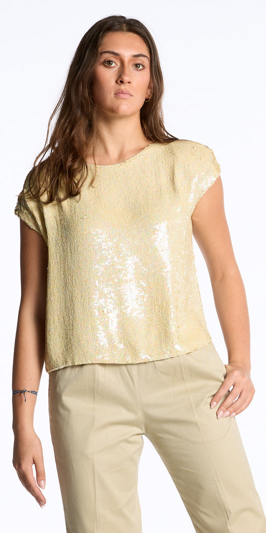 Oscar de la Renta 1980s Butter Sequin Silk Shell