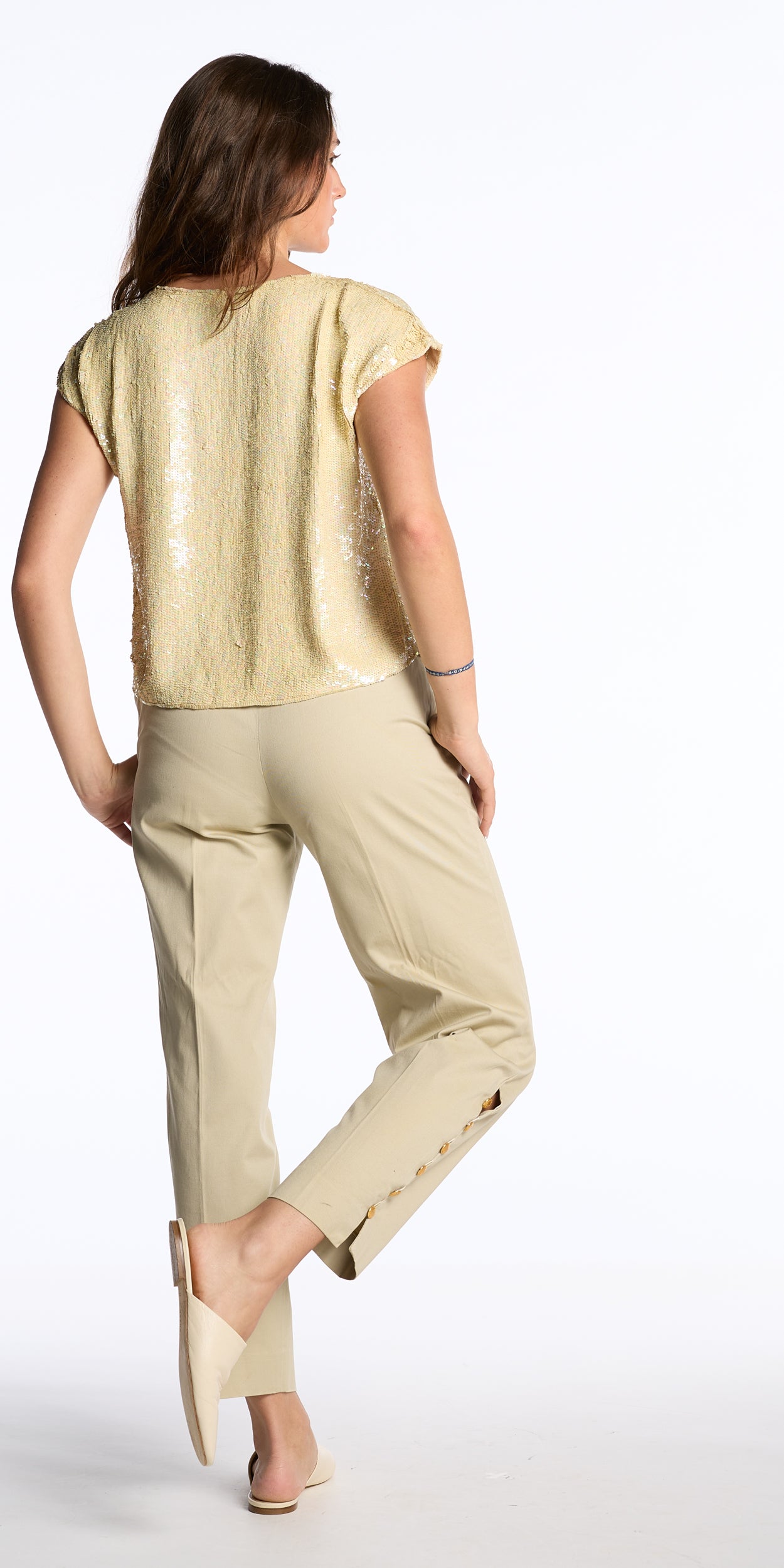 Oscar de la Renta 1980s Butter Sequin Silk Shell