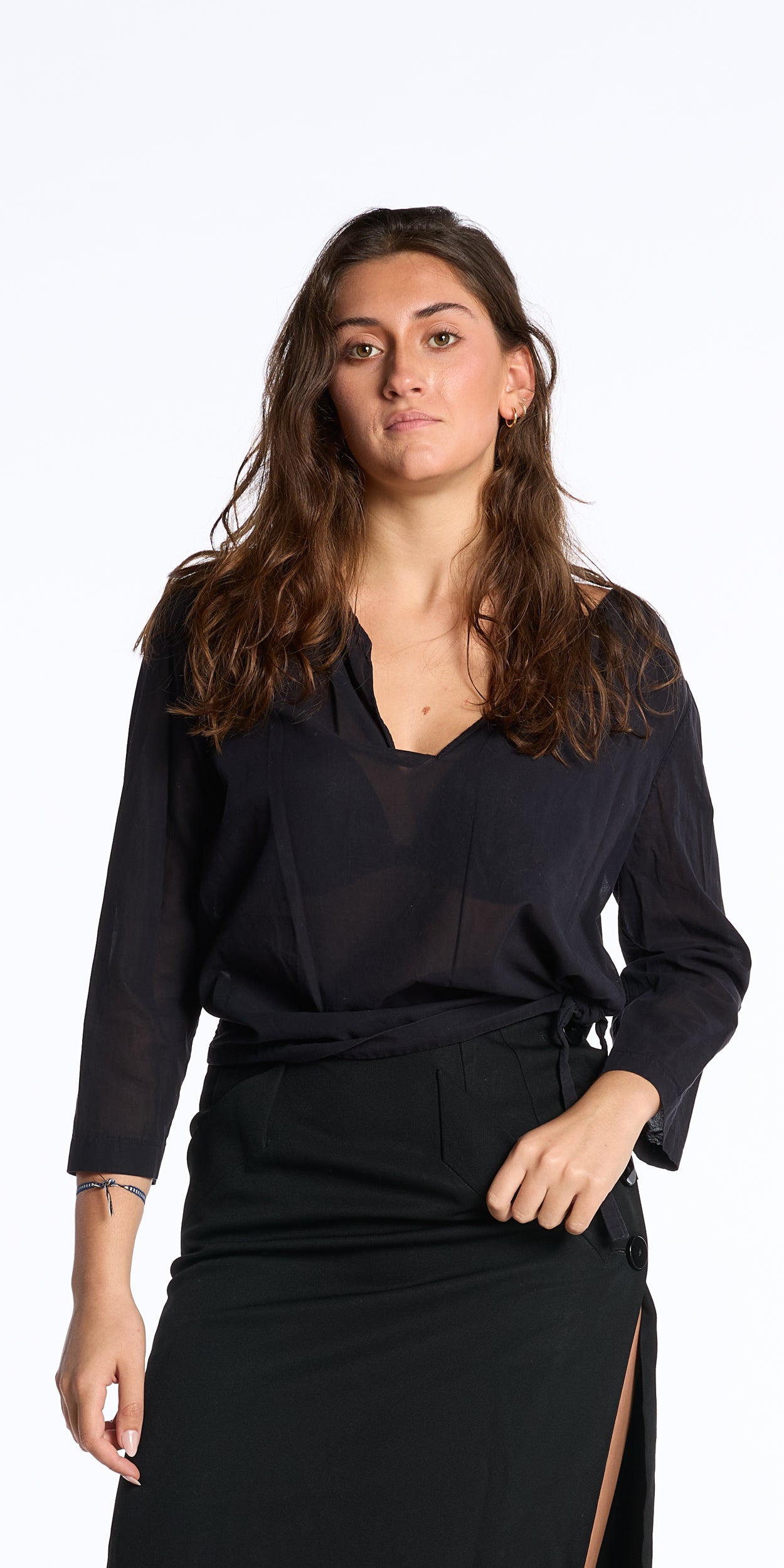 Jil Sander 2000s Black Cotton Smocked Blouse