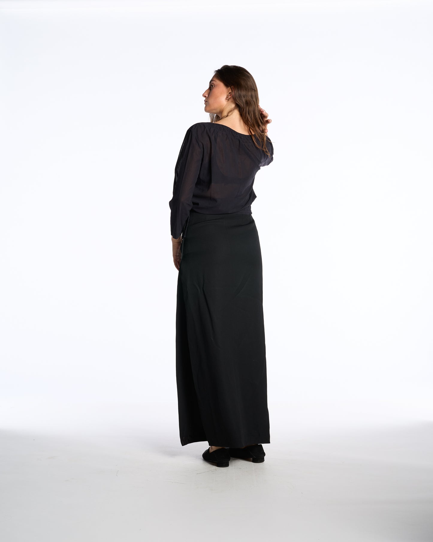 Jil Sander 2000s Black Cotton Smocked Blouse