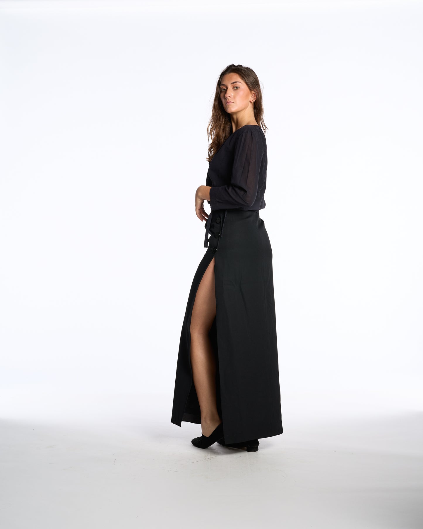 Yves Saint Laurent 1990s Black Wool Skirt with Leg Slit