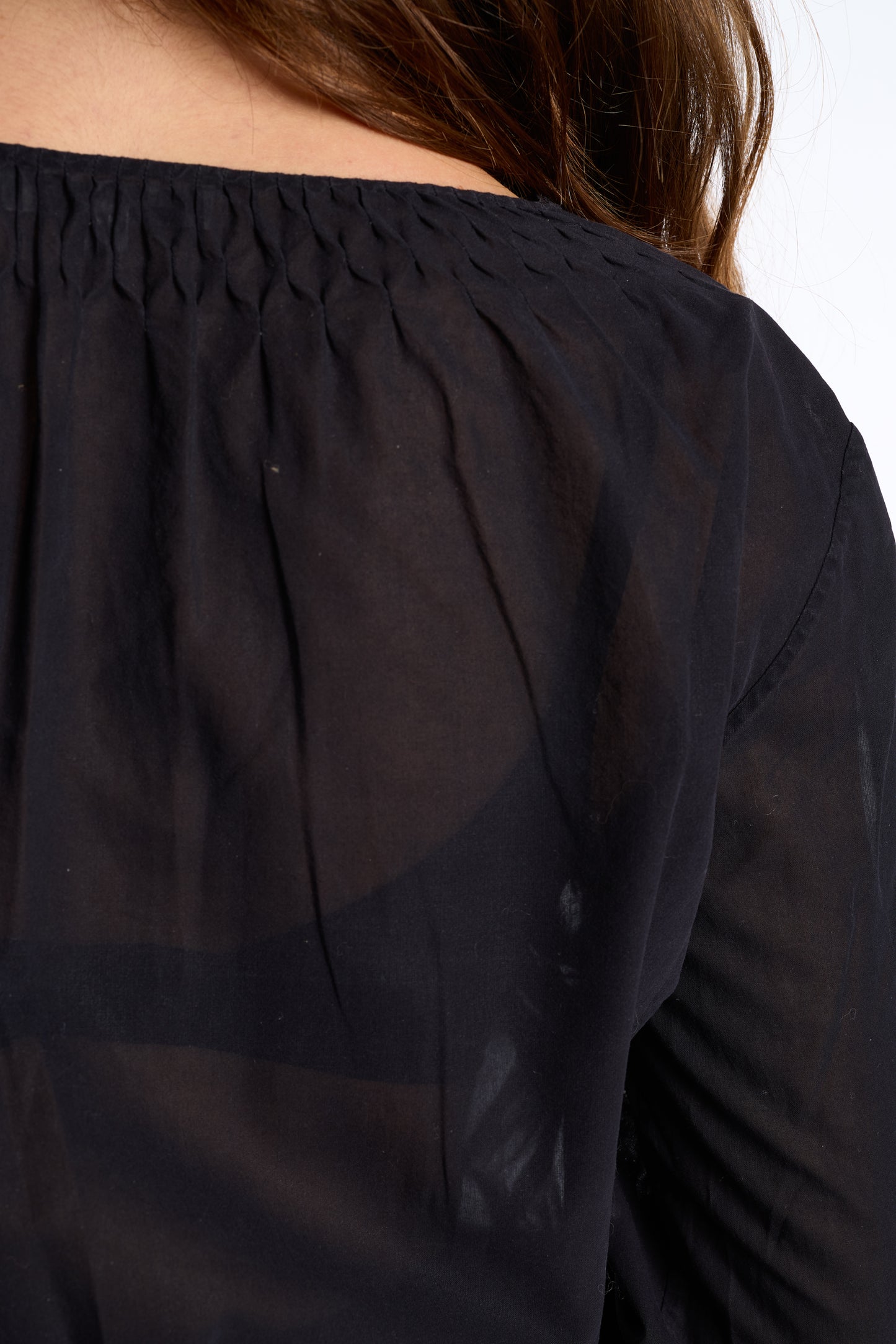 Jil Sander 2000s Black Cotton Smocked Blouse