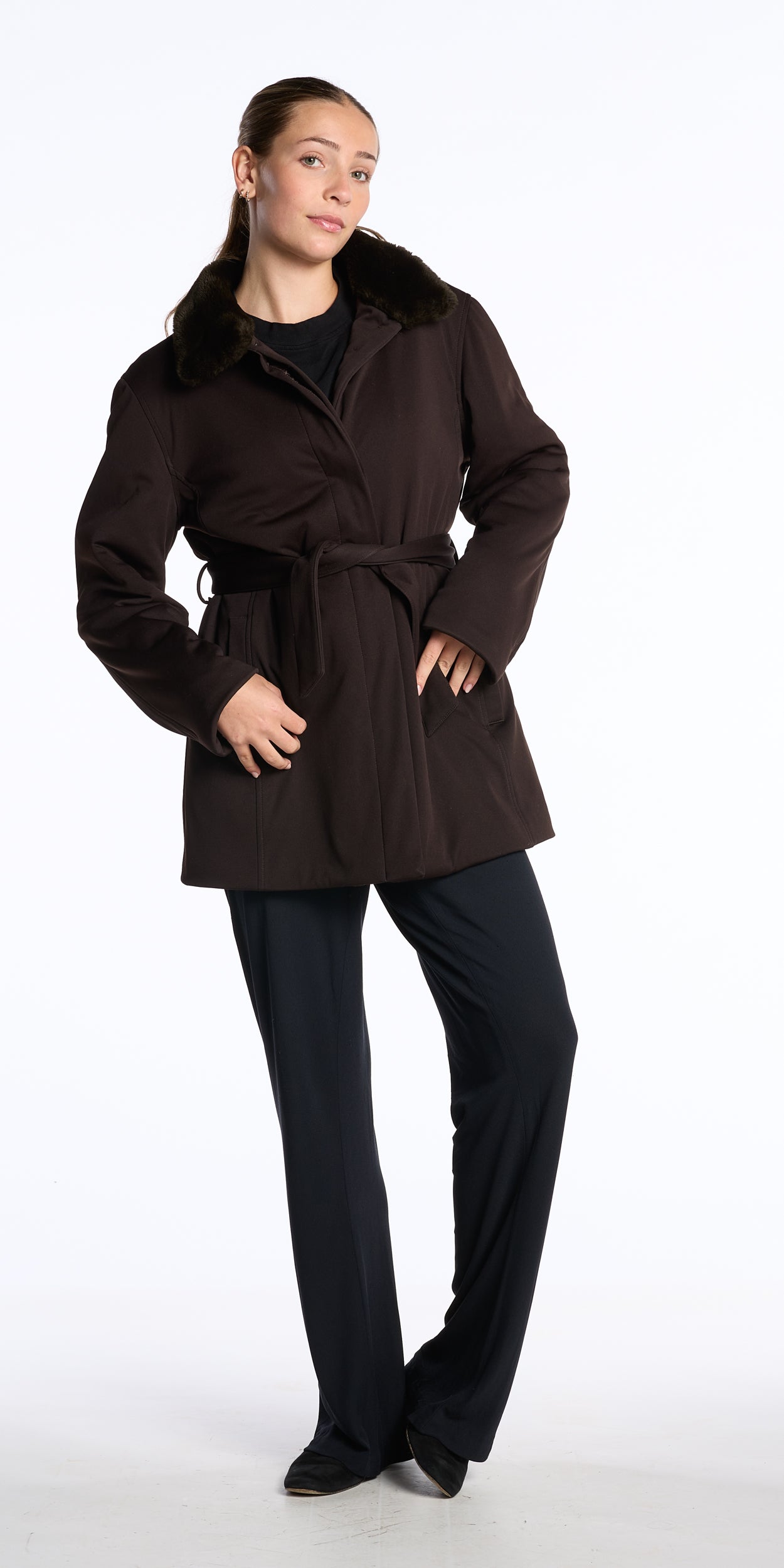 Giorgio Armani 1990s Chocolate Brown Belted Winter Coat