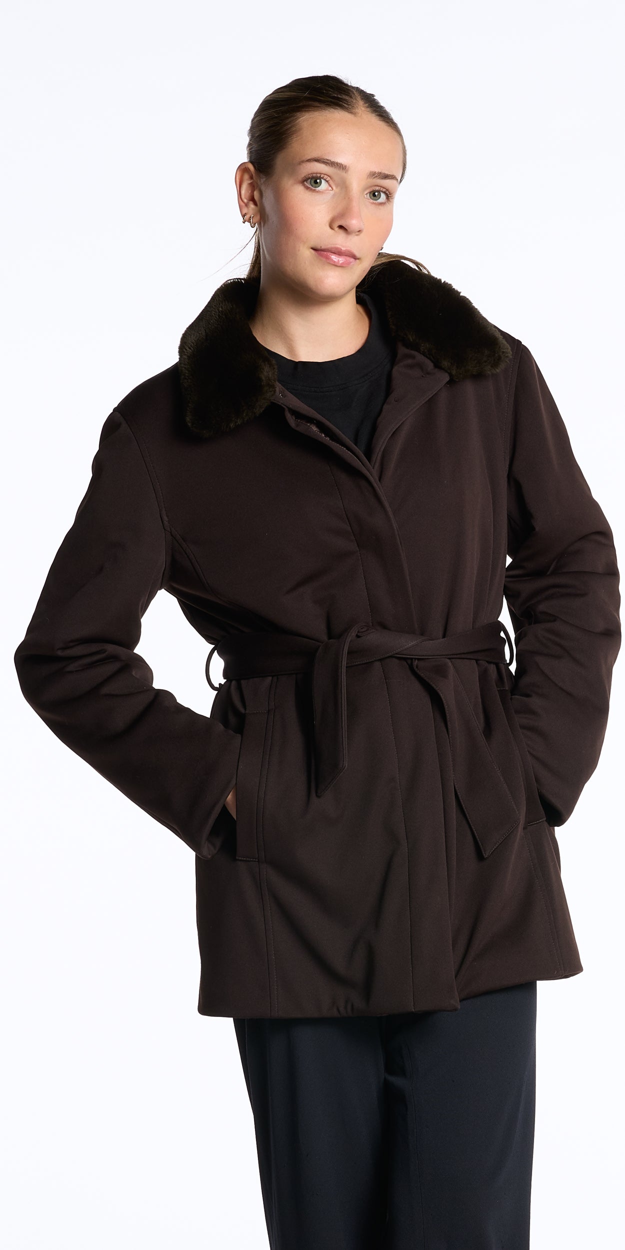 Giorgio Armani 1990s Chocolate Brown Belted Winter Coat