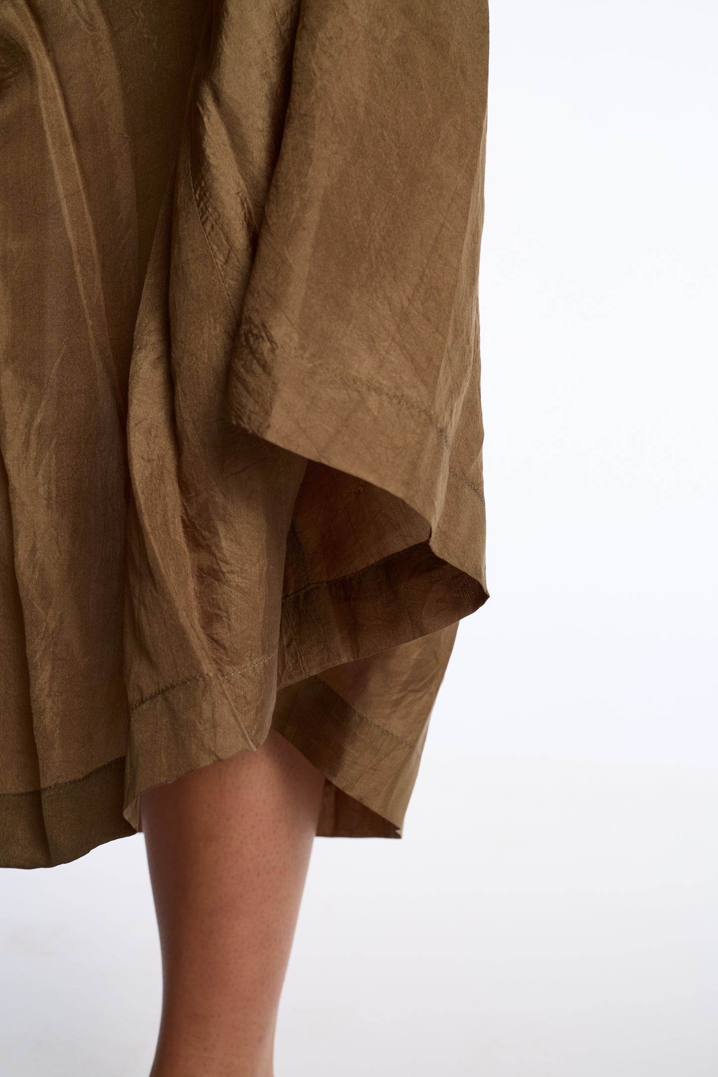 Krizia 1980s Brass Silk Pleated Skirt