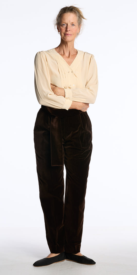Yves Saint Laurent 1990s Chocolate Velvet Deadstock Pants with Sash Belt