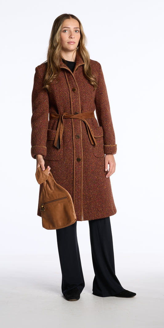 Max Mara 2000s Brown Tweed Wool Belted Coat