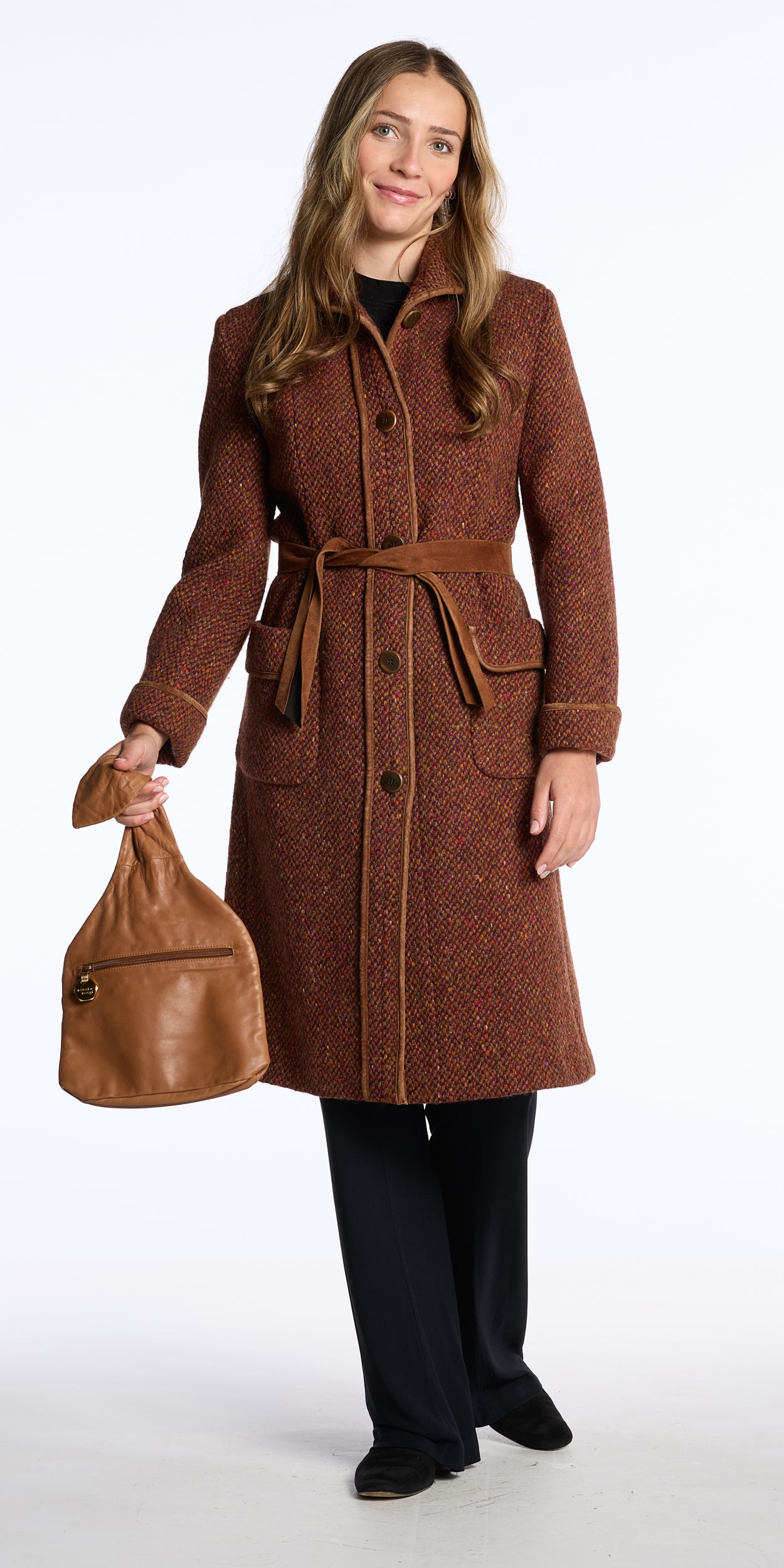 Max Mara 2000s Brown Tweed Wool Belted Coat