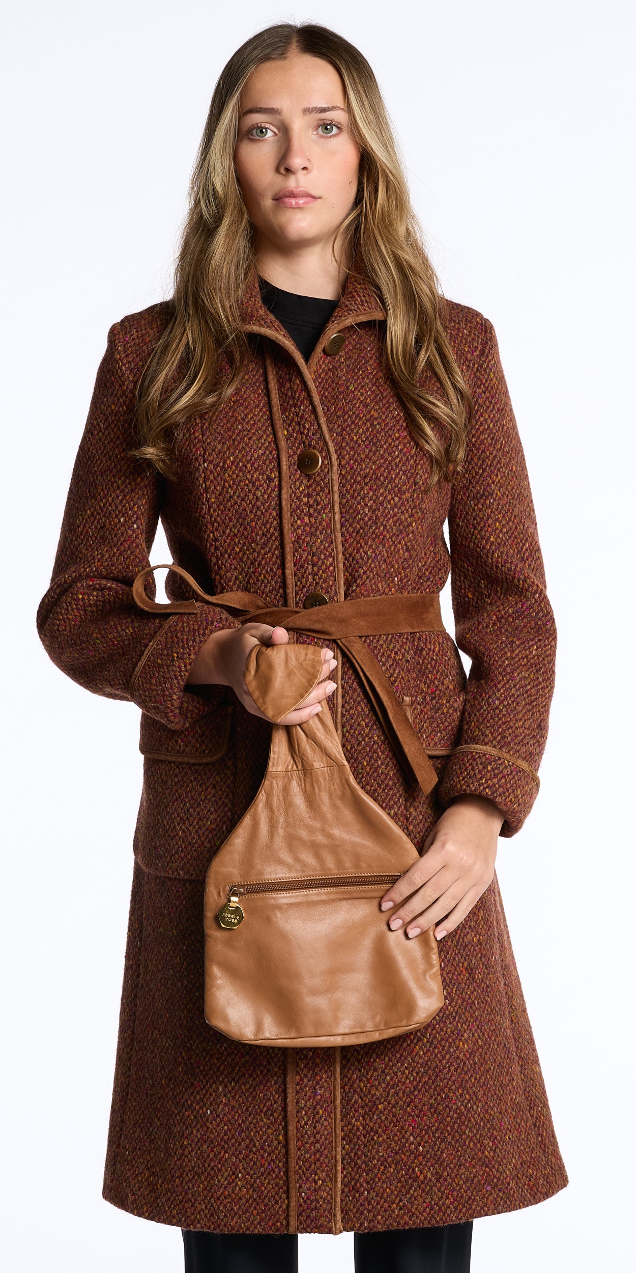 E Rossi 1980s Brown Leather Tab Handle Clutch