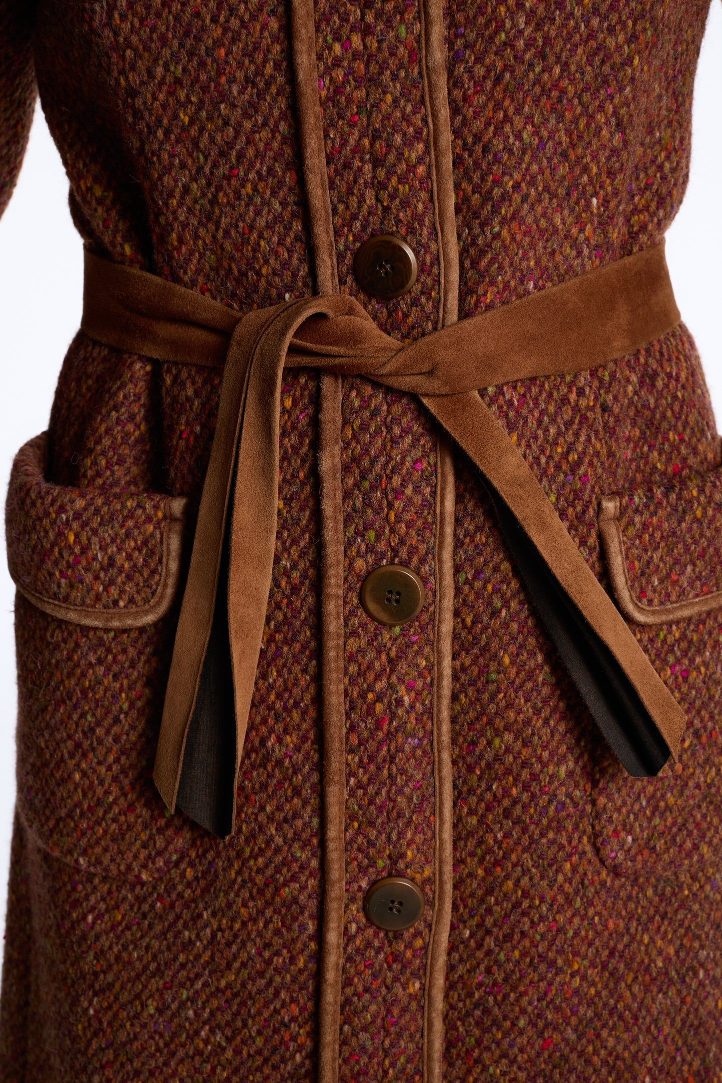 Max Mara 2000s Brown Tweed Wool Belted Coat