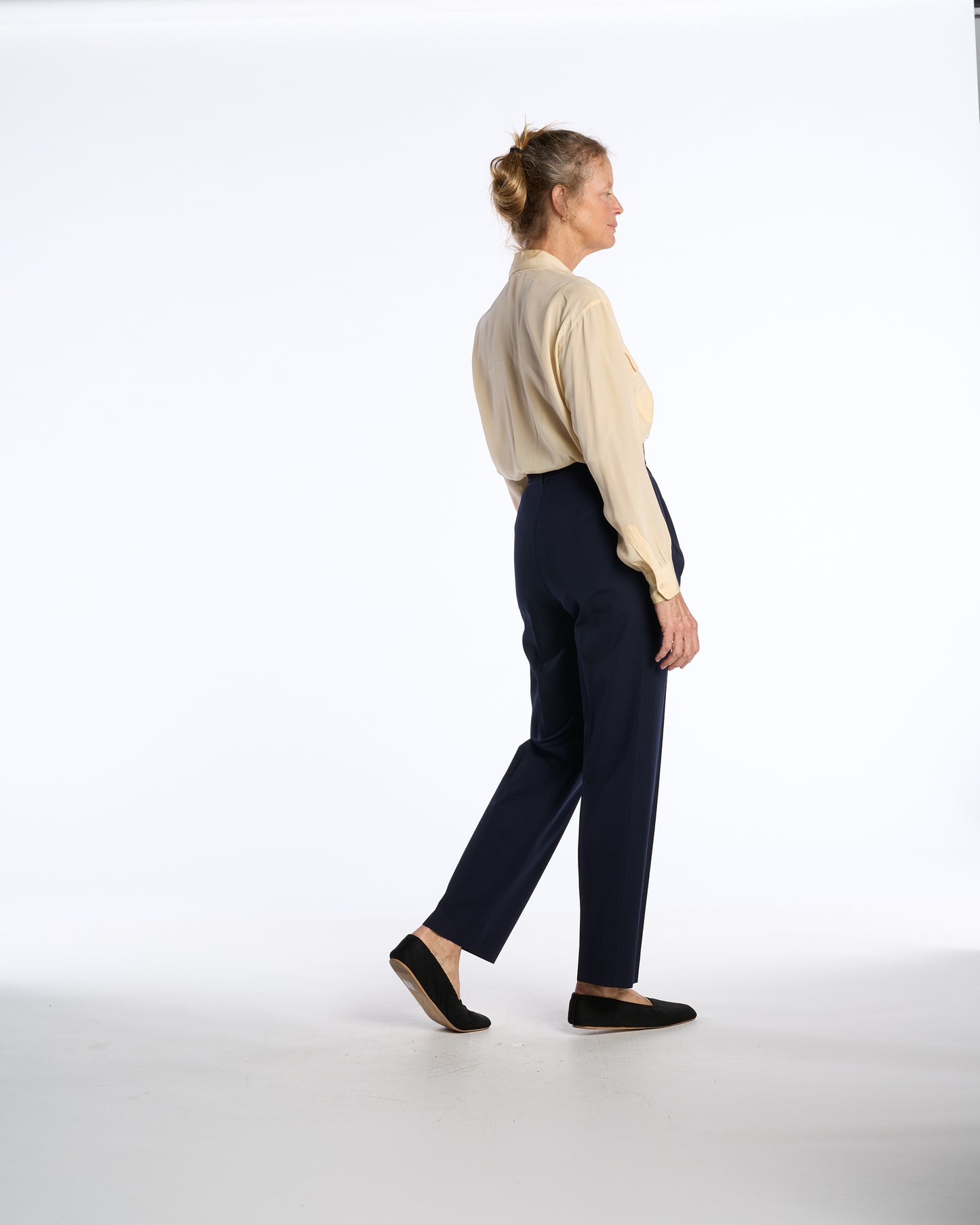 Escada 1980s Navy Gabarine Wool Belted Trousers