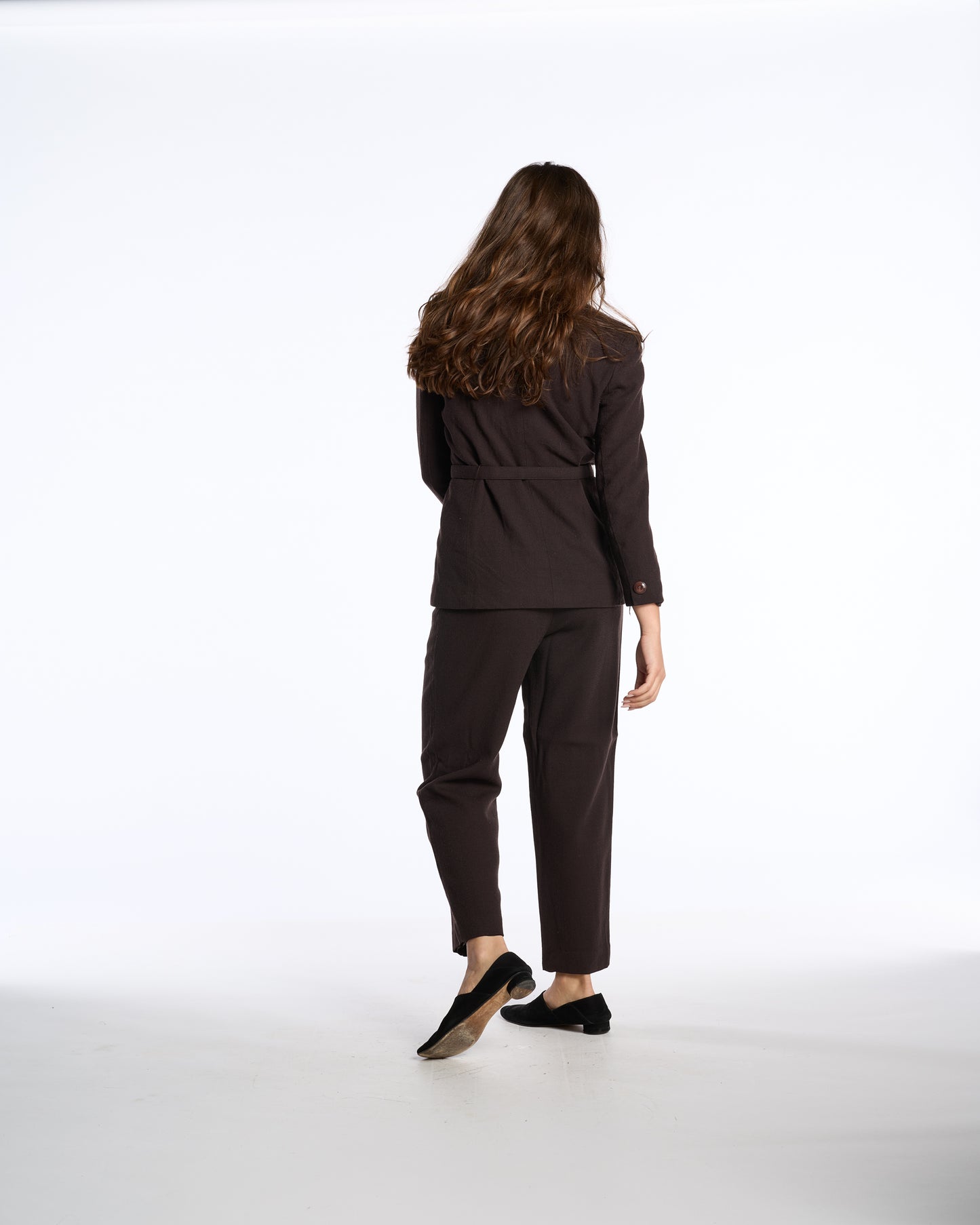 Christian Dior 1990s Chocolate Brown Worsted Wool Belted Suit