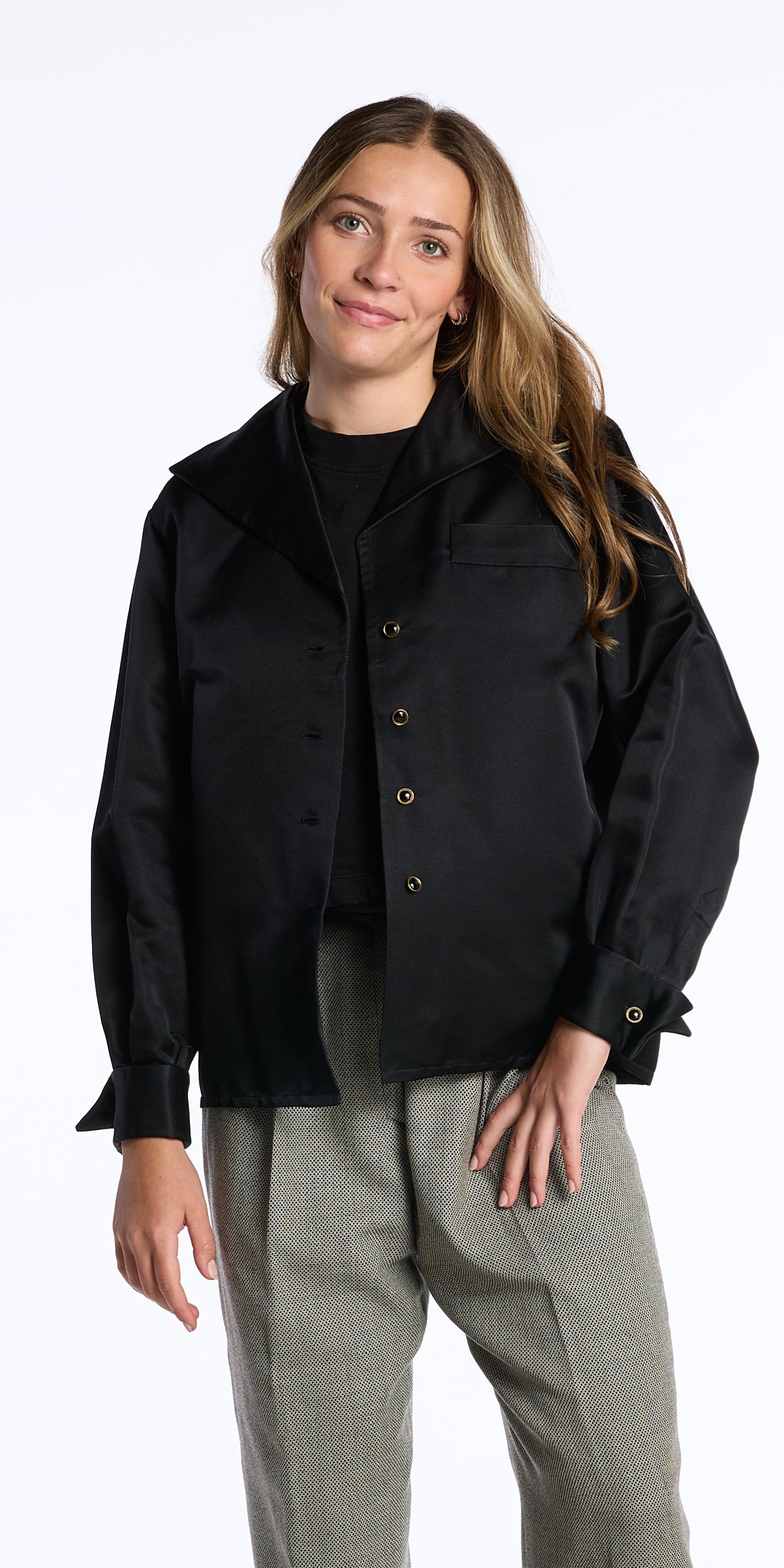 Yves Saint Laurent 1980s Black Silk Satin Cropped Jacket