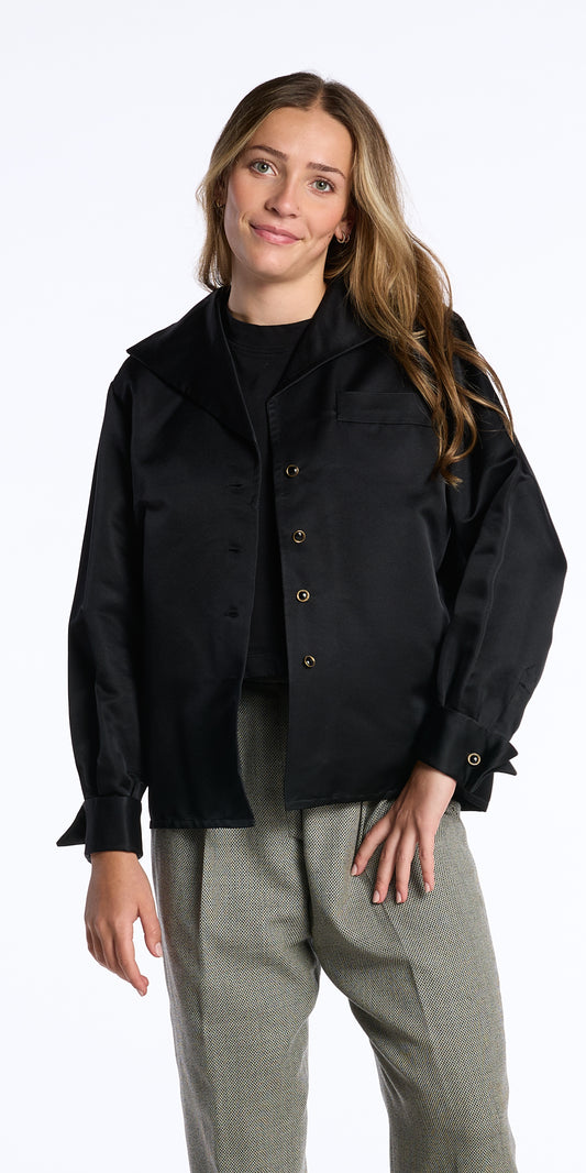 Yves Saint Laurent 1980s Black Silk Satin Cropped Jacket