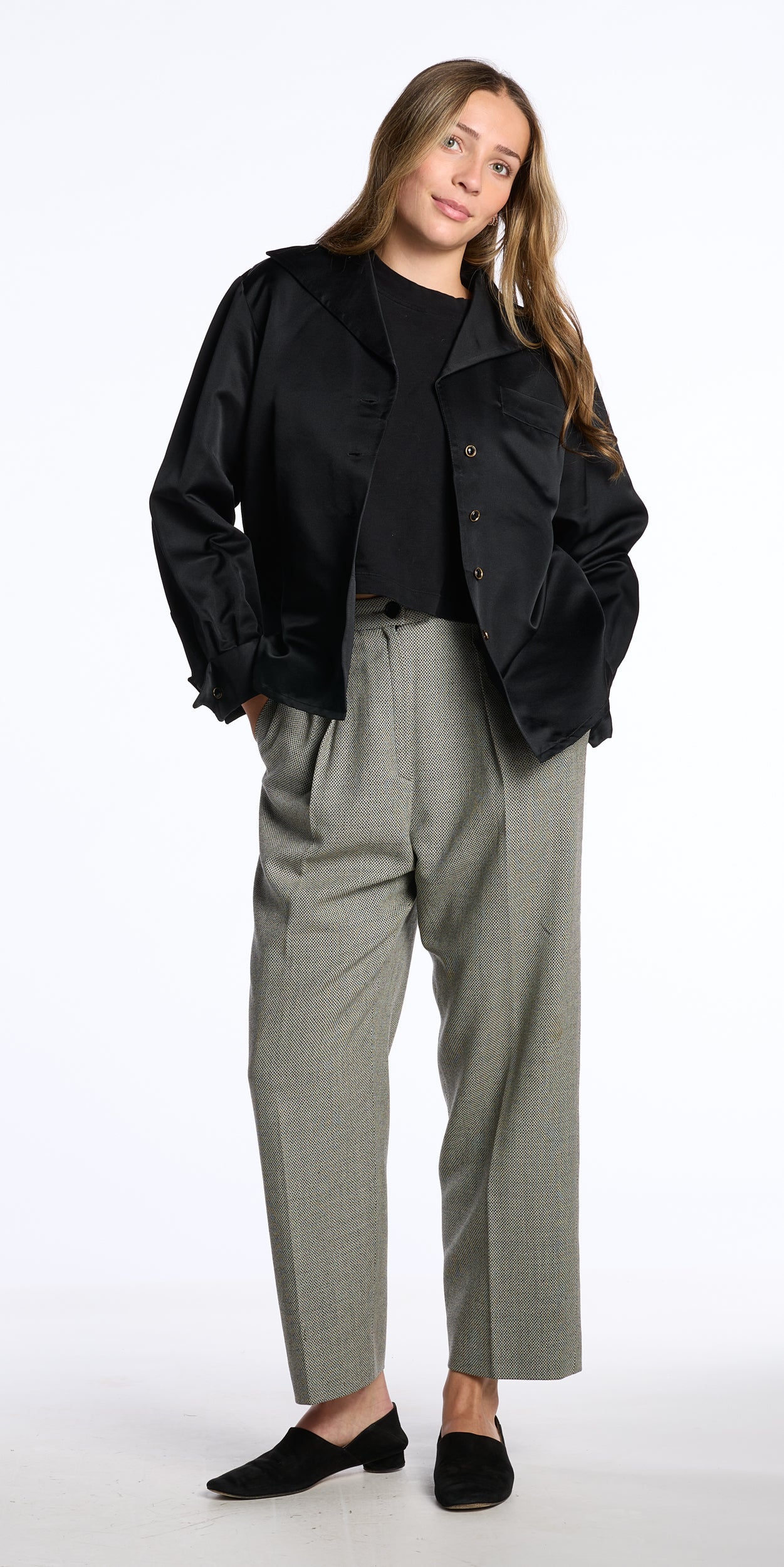 Yves Saint Laurent 1980s Black Silk Satin Cropped Jacket