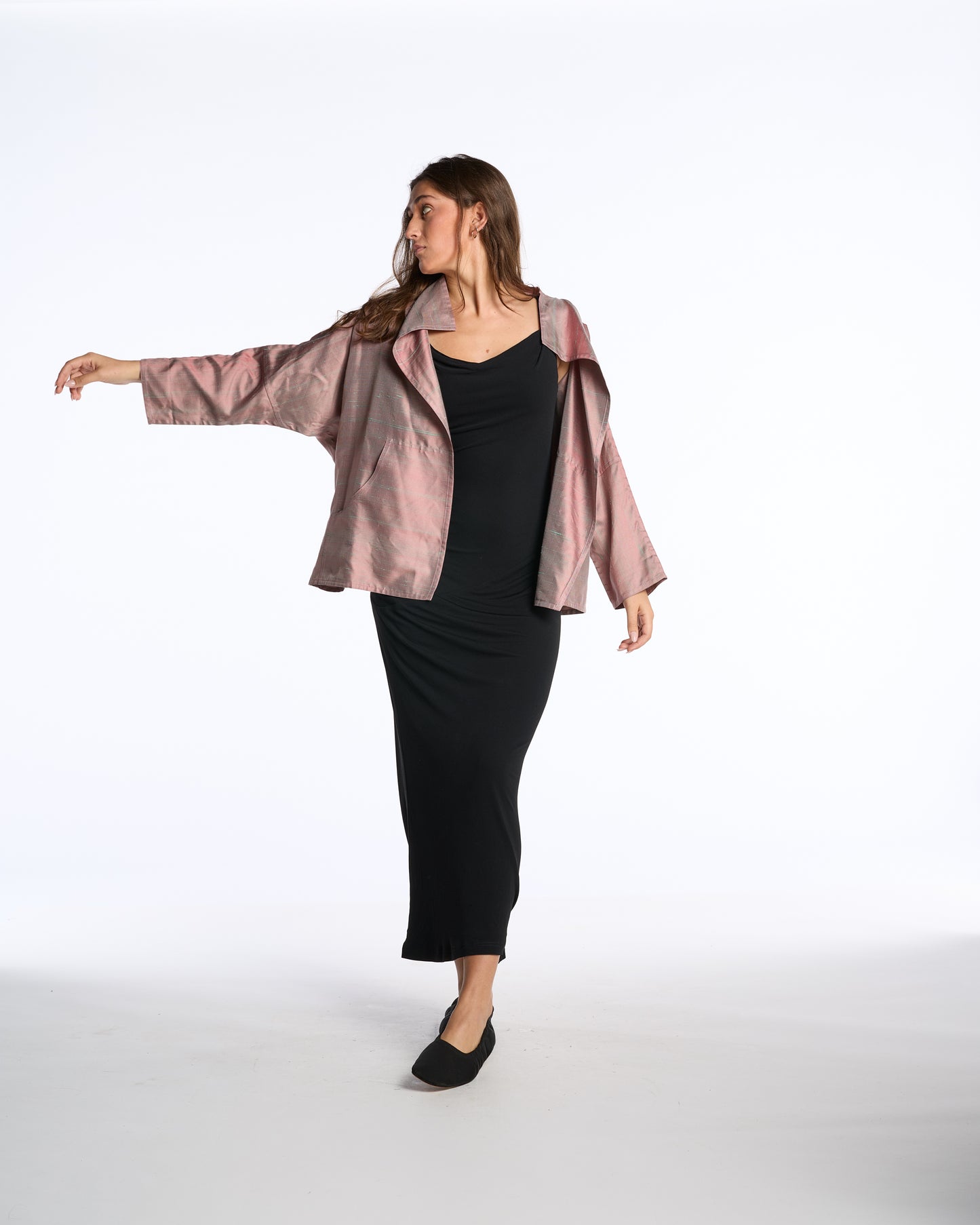 Zoran 1990s Rose Matted Silk Asymmetric Wrap Jacket