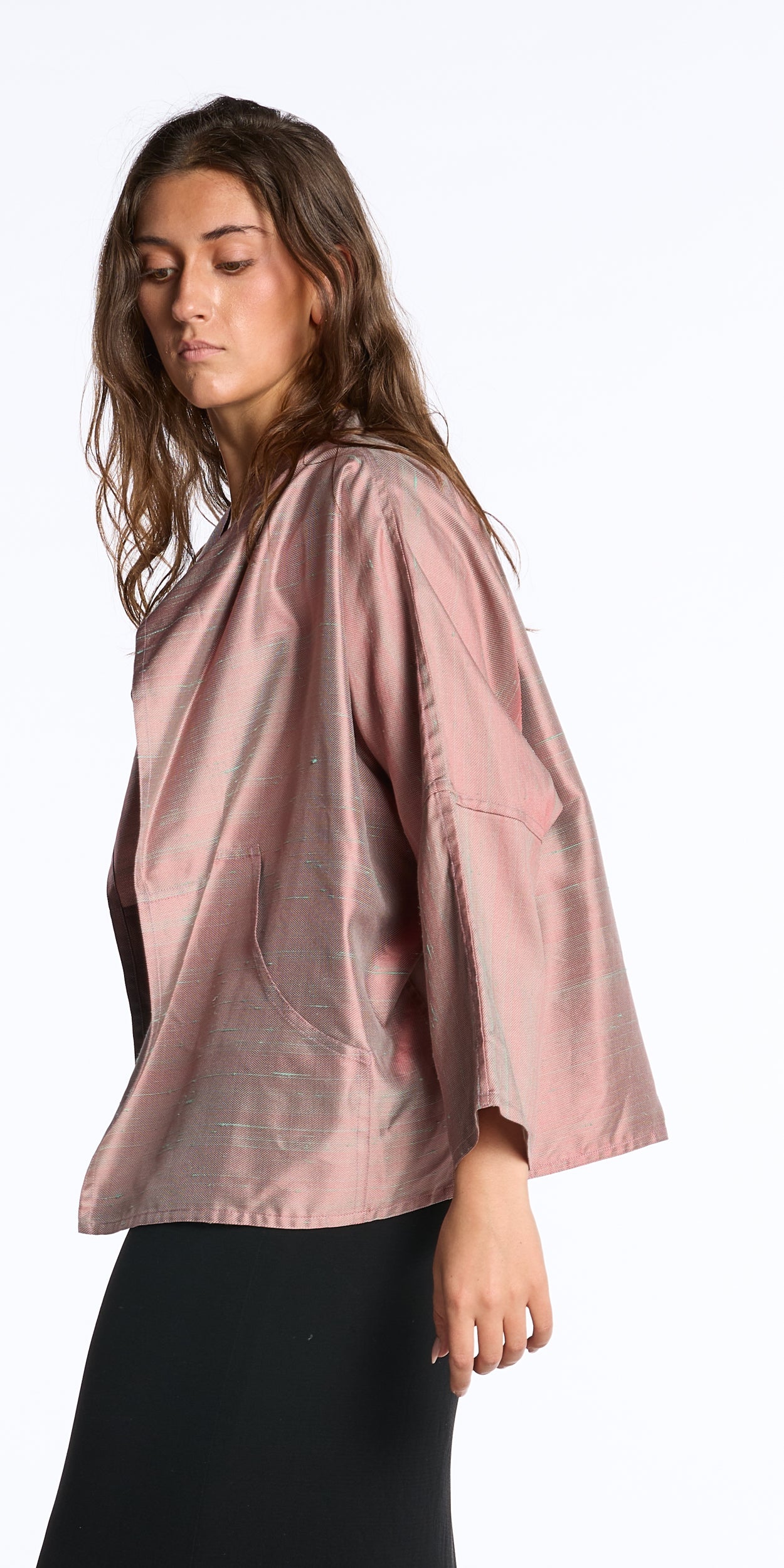 Zoran 1990s Rose Matted Silk Asymmetric Wrap Jacket