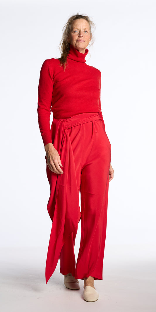 Halston Spring 1977 Cherry Silk Blend Pants With Triangular Sash