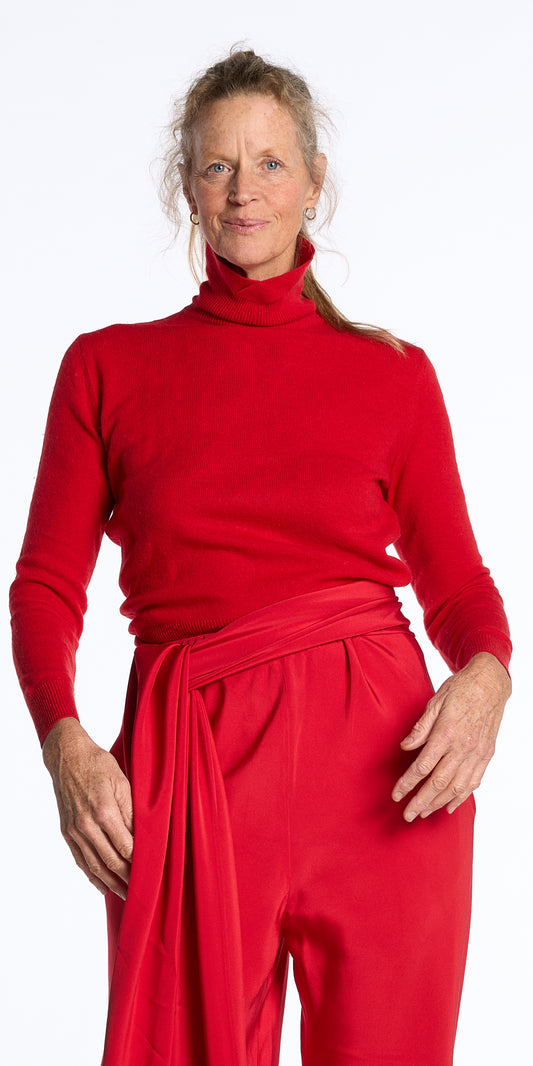 Krizia 1980s Cherry Wool-Angora Blend Turtleneck Sweater