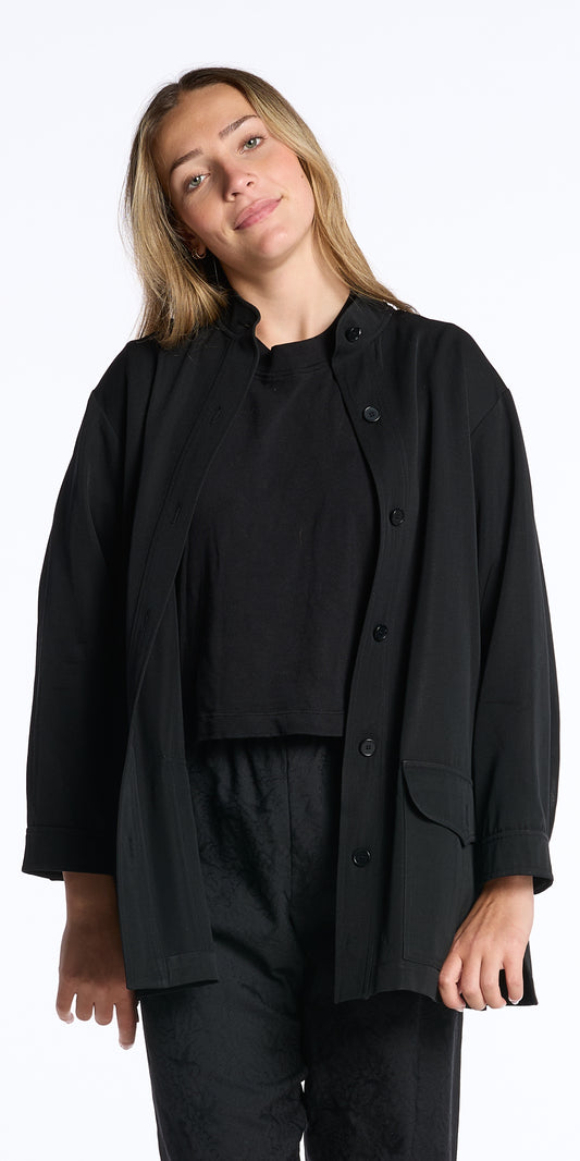 Valentino Boutique 1970s-1980s Black Gabardine Chore Jacket