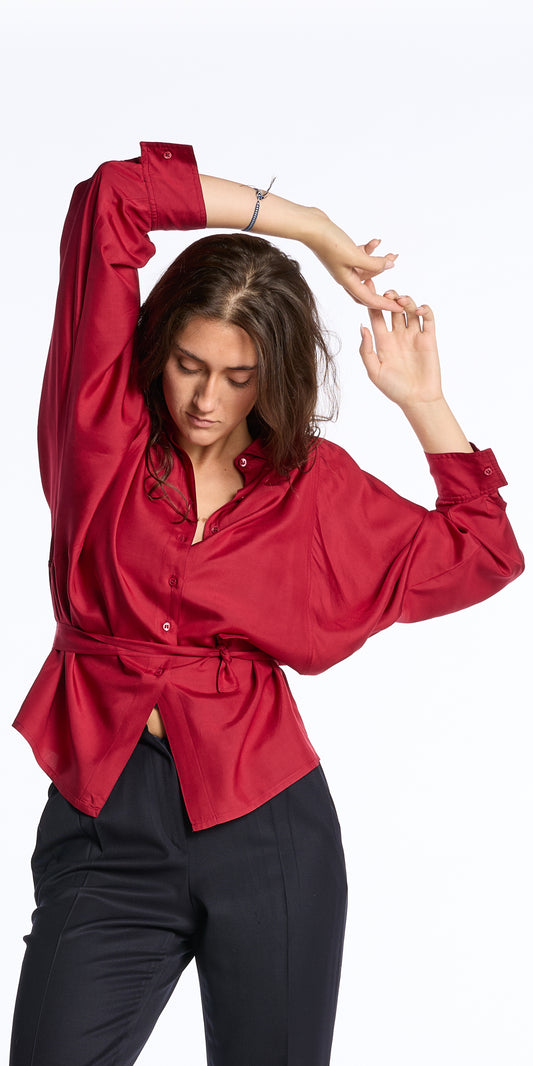 Pauline 1980s Silk Cherry Dolman Sleeve Blouse
